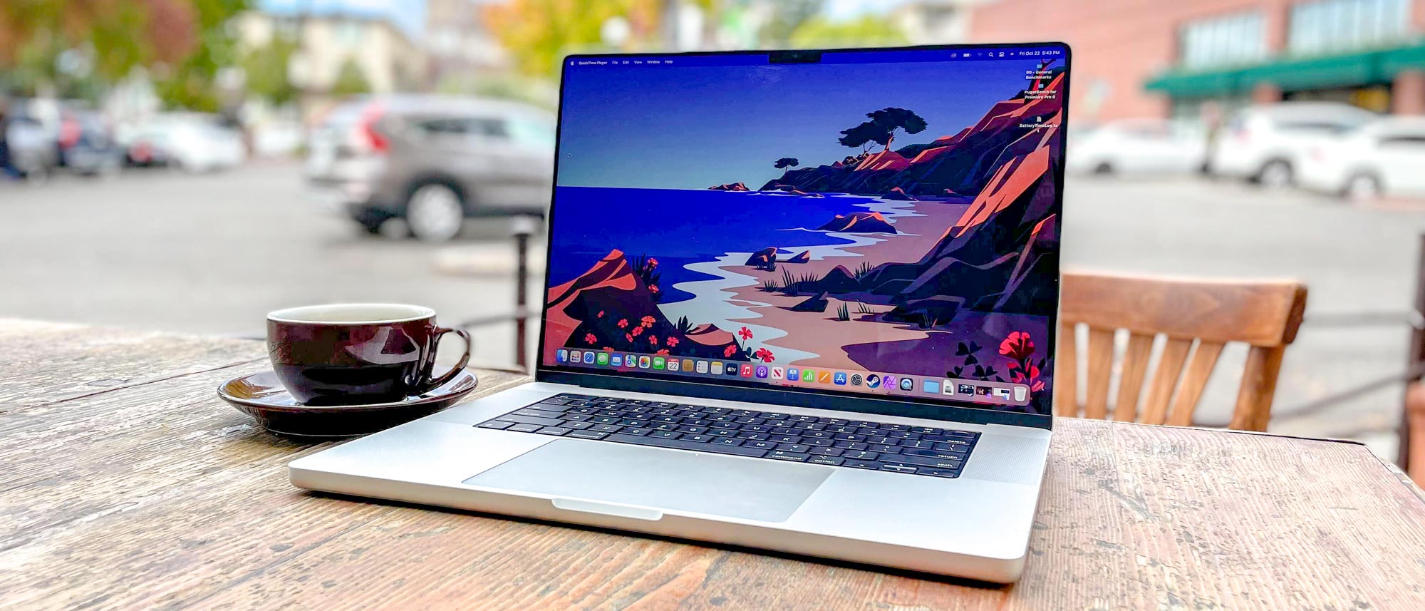 MacBook Pro 2021 (16-inch) review unit sitting on a patio table