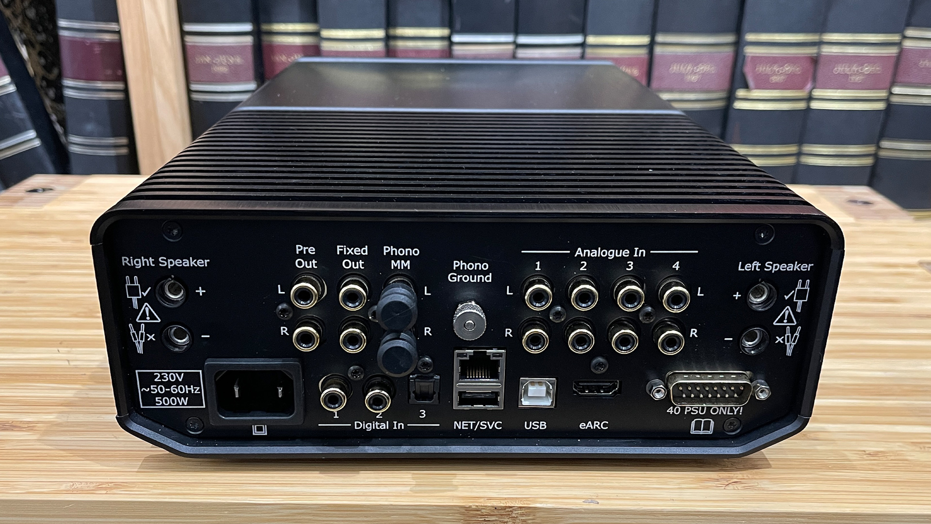 Cyrus 40 AMP integrated amplifier rear detail showing connections