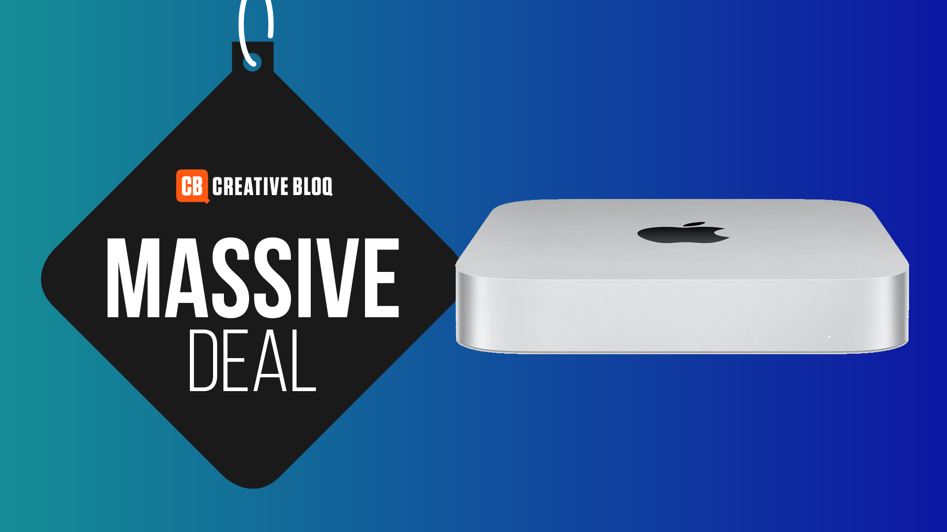 The M2 Mac mini next to text that spells &#039;massive deal&#039;. 