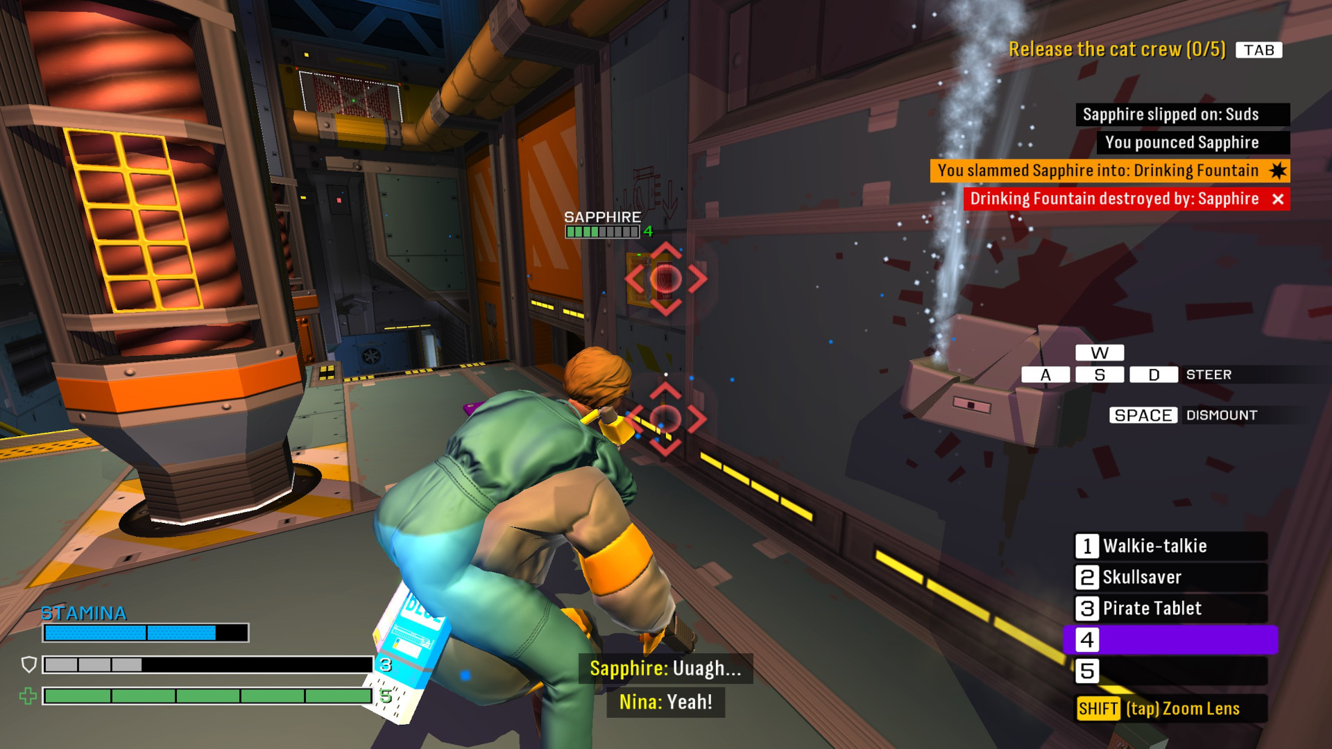 Pouncing a spare pirate from behind in Skin Deep