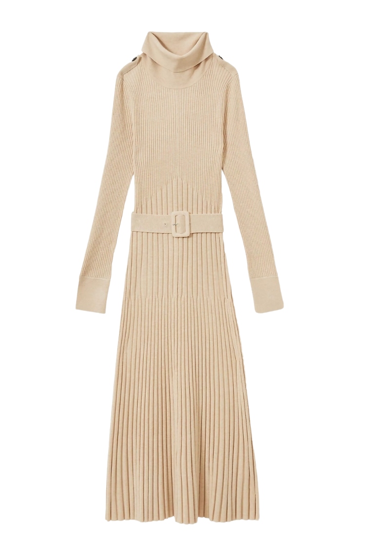 Vinette Rib-Knit Belted Midi-Dress
