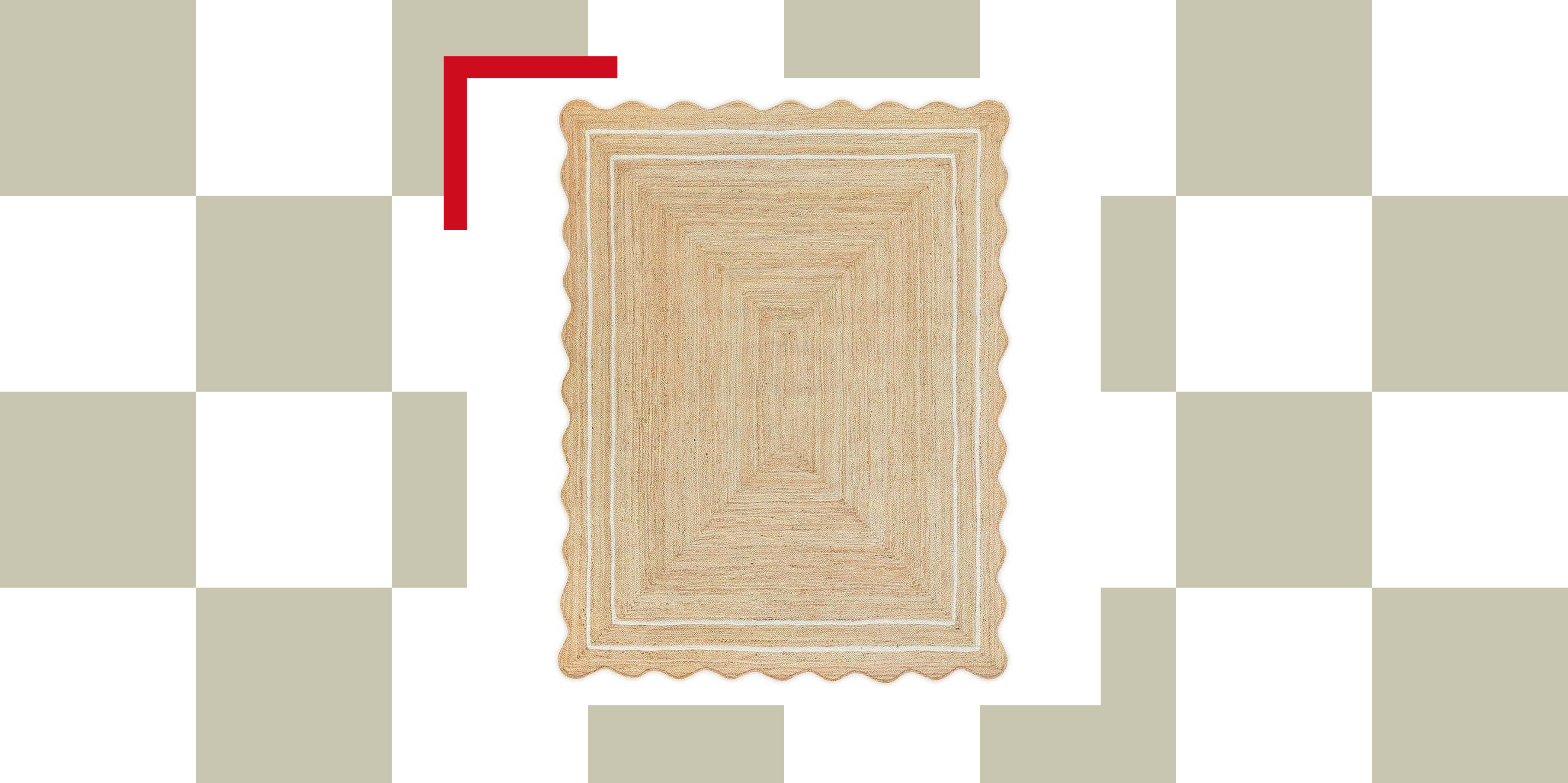 rectangular jute rug with scalloped edges