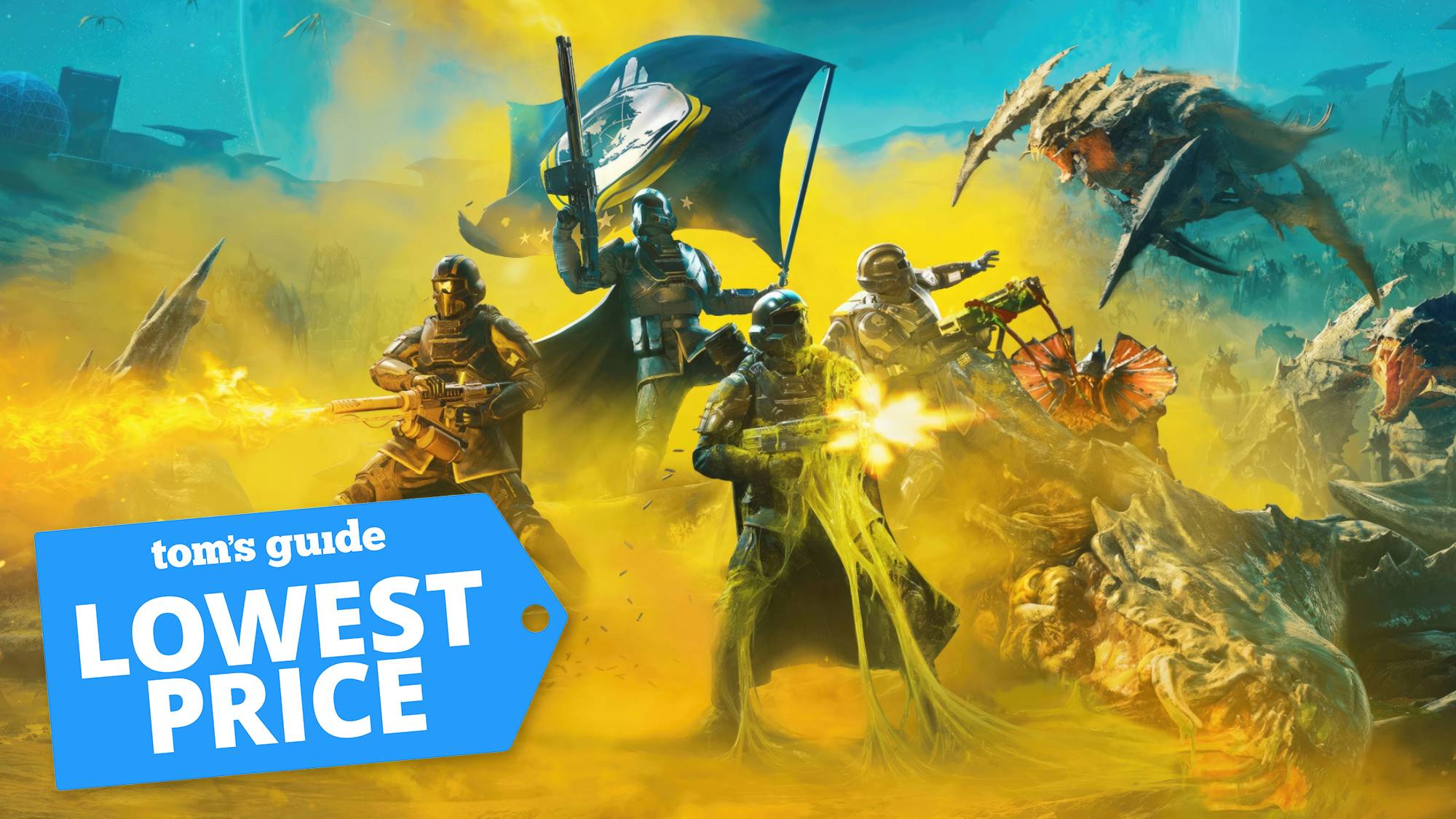 Helldivers 2 keyart with a Tom's Guide deal tag
