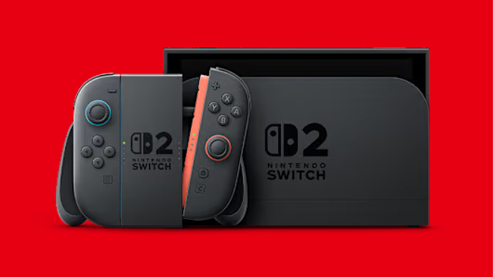 Nintendo Switch 2 on a red background