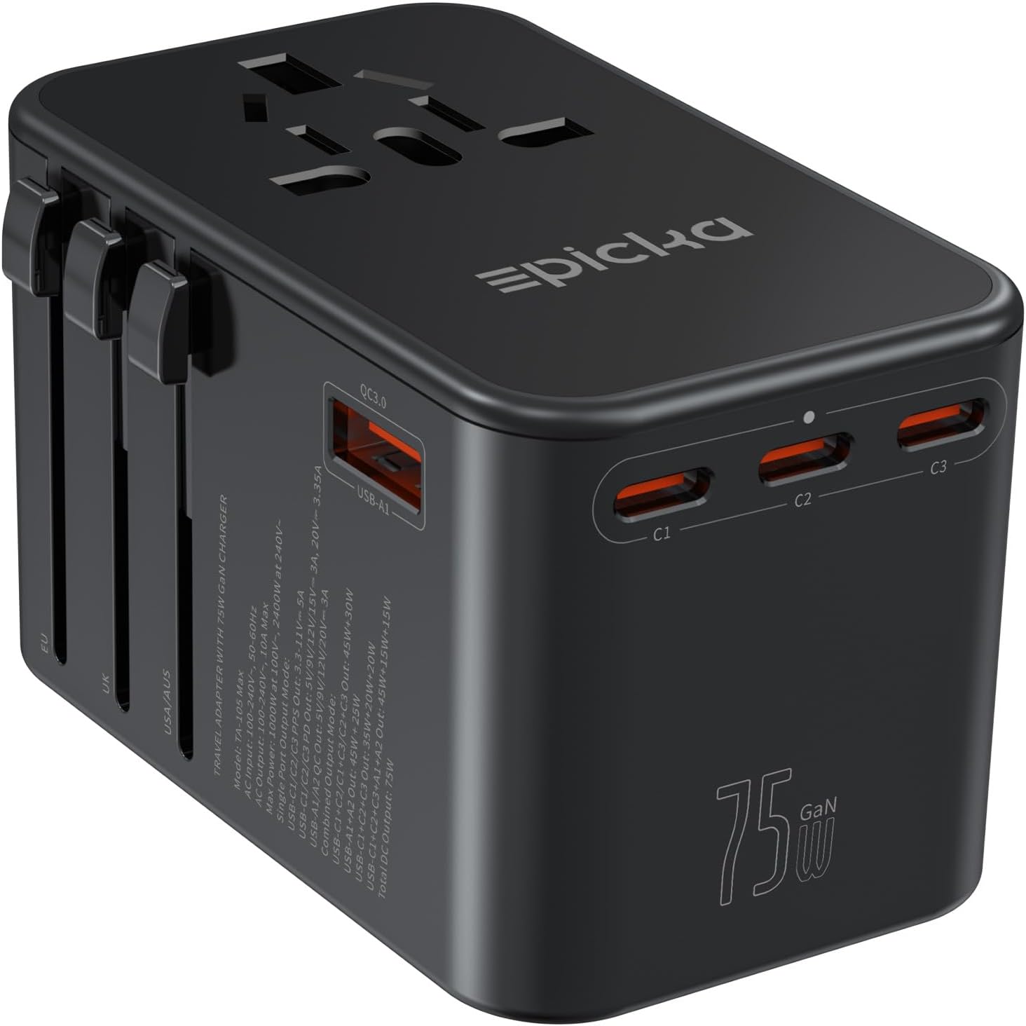 Epicka TA-105 Max Universal Travel Adapter GaN 75W Fast Charging