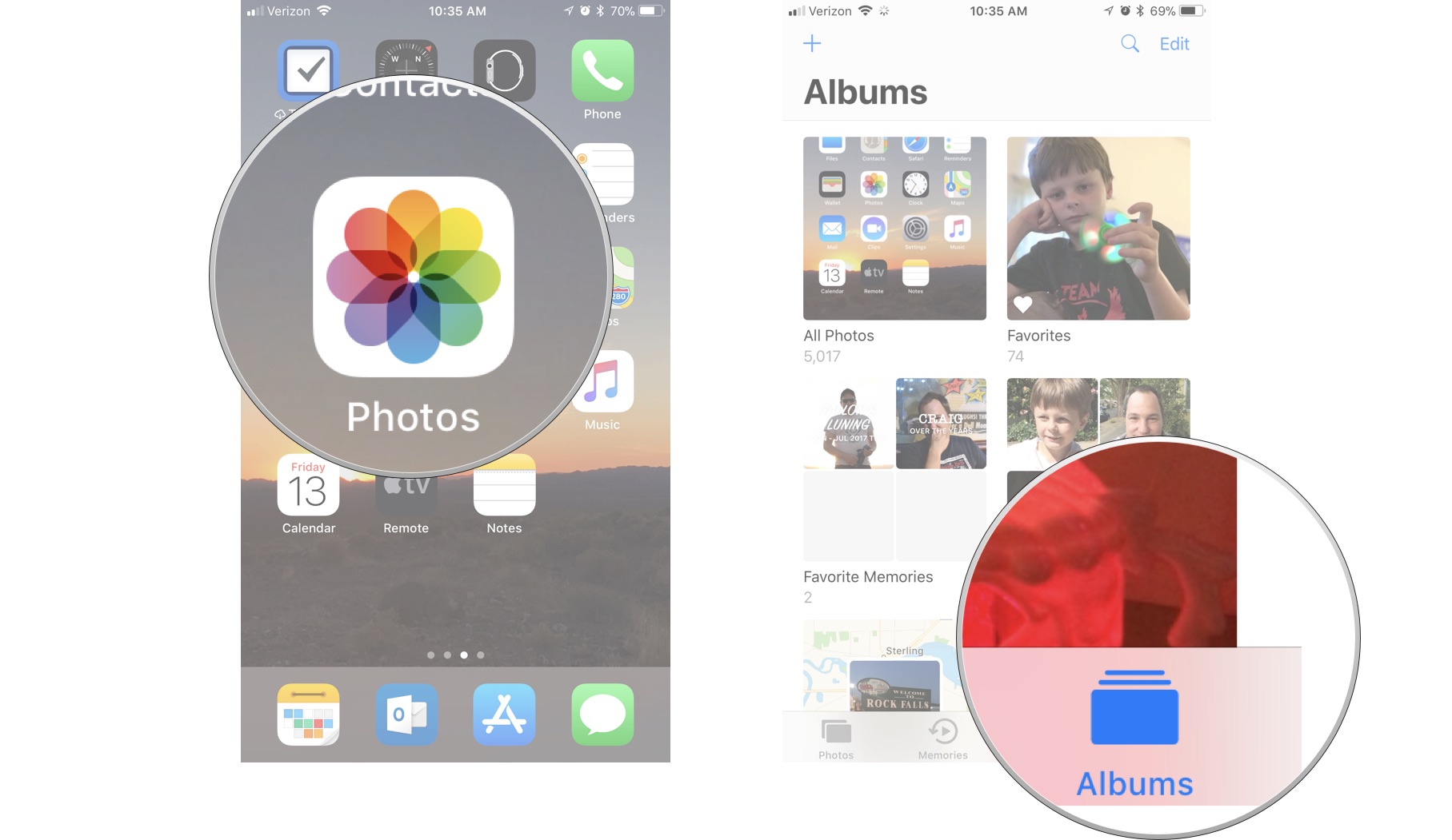 Open Photos, then tap Albums