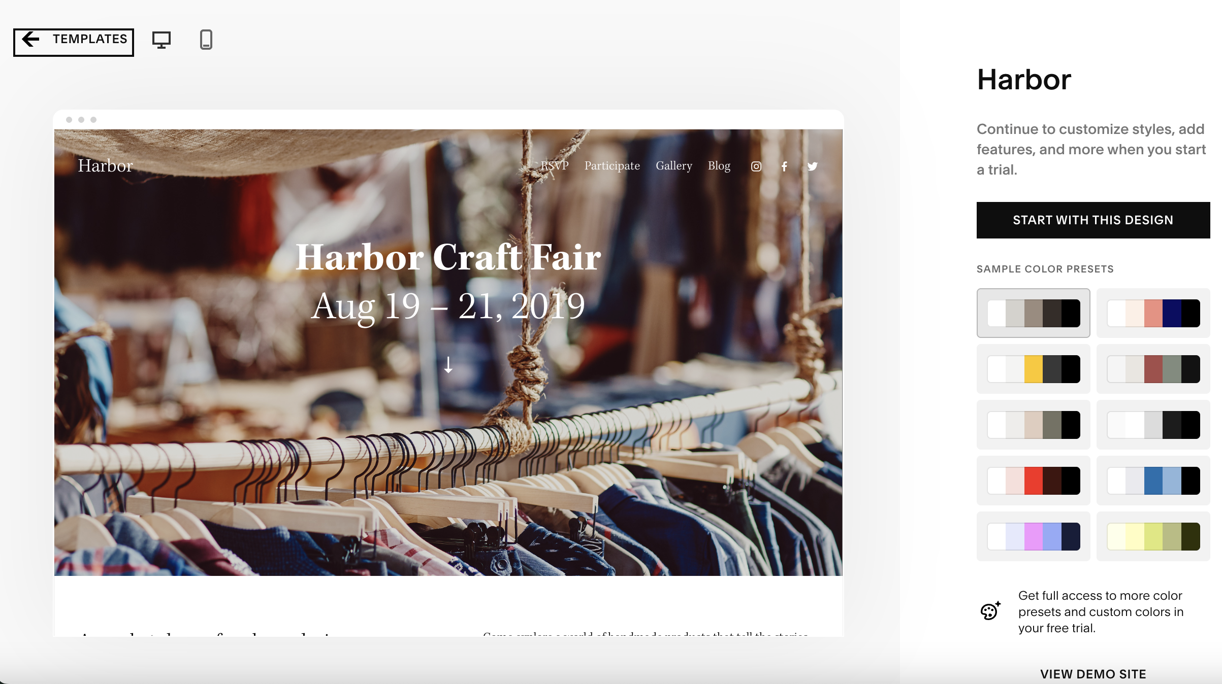Editing a template in Squarespace