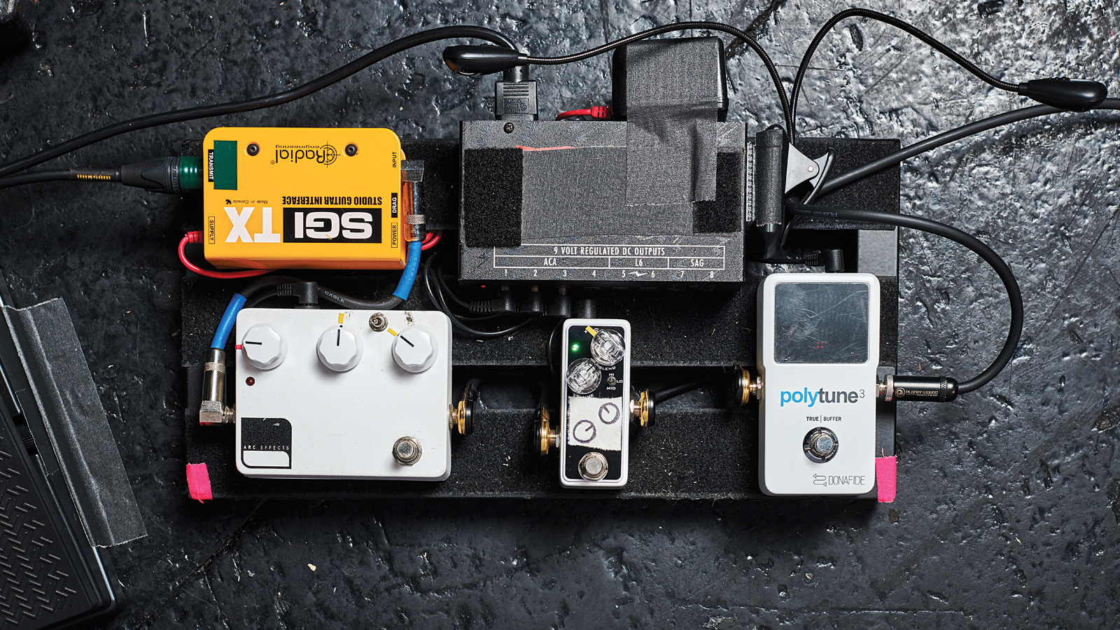 Death Cab for Cutie pedalboard on stage