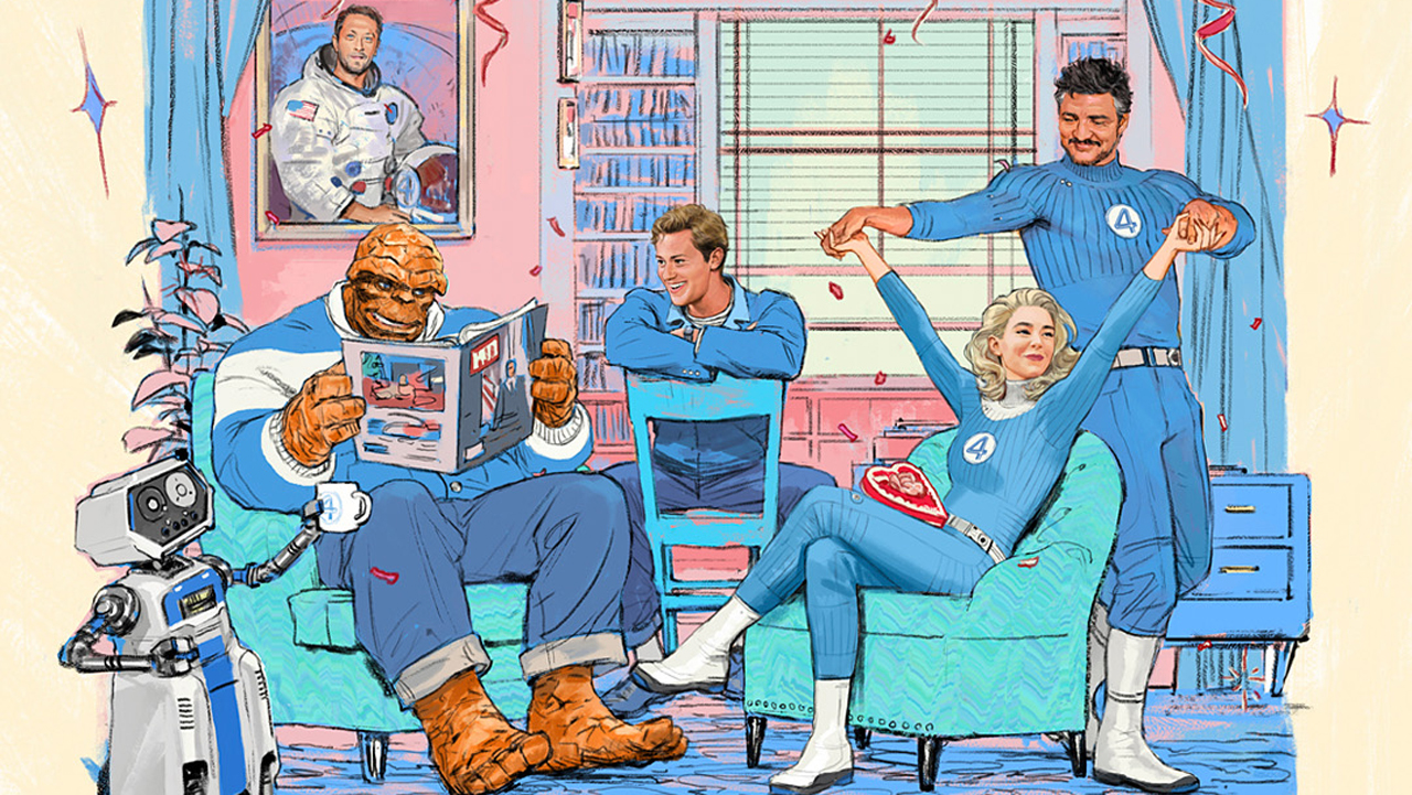 A screenshot of The Fantastic 4 poster showing the iconic Marvel superhero quartet and the actors playing them