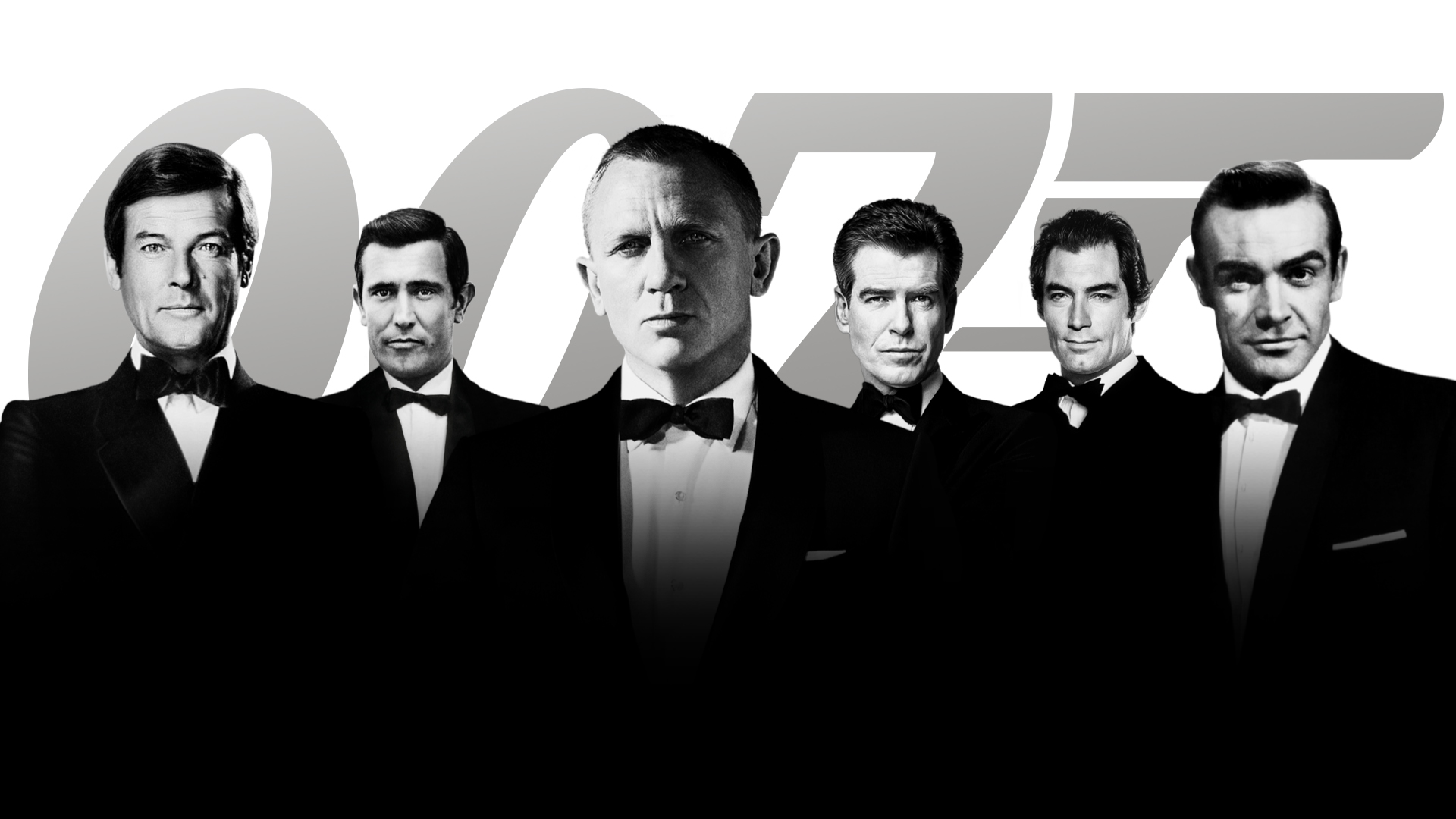 Promotional image showing five James Bond actors to mark Bond&#039;s move to Amazon MGM studios