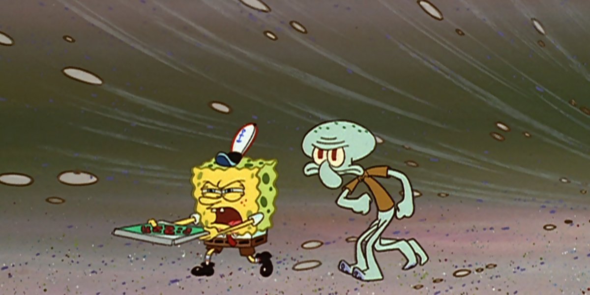 Spongebob and Squidward in Pizza Delivery in Spongebob Squarepants.