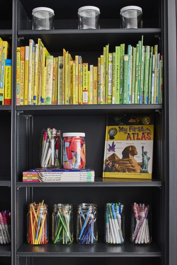 toy storage ideas that are grouped by colour coordinated