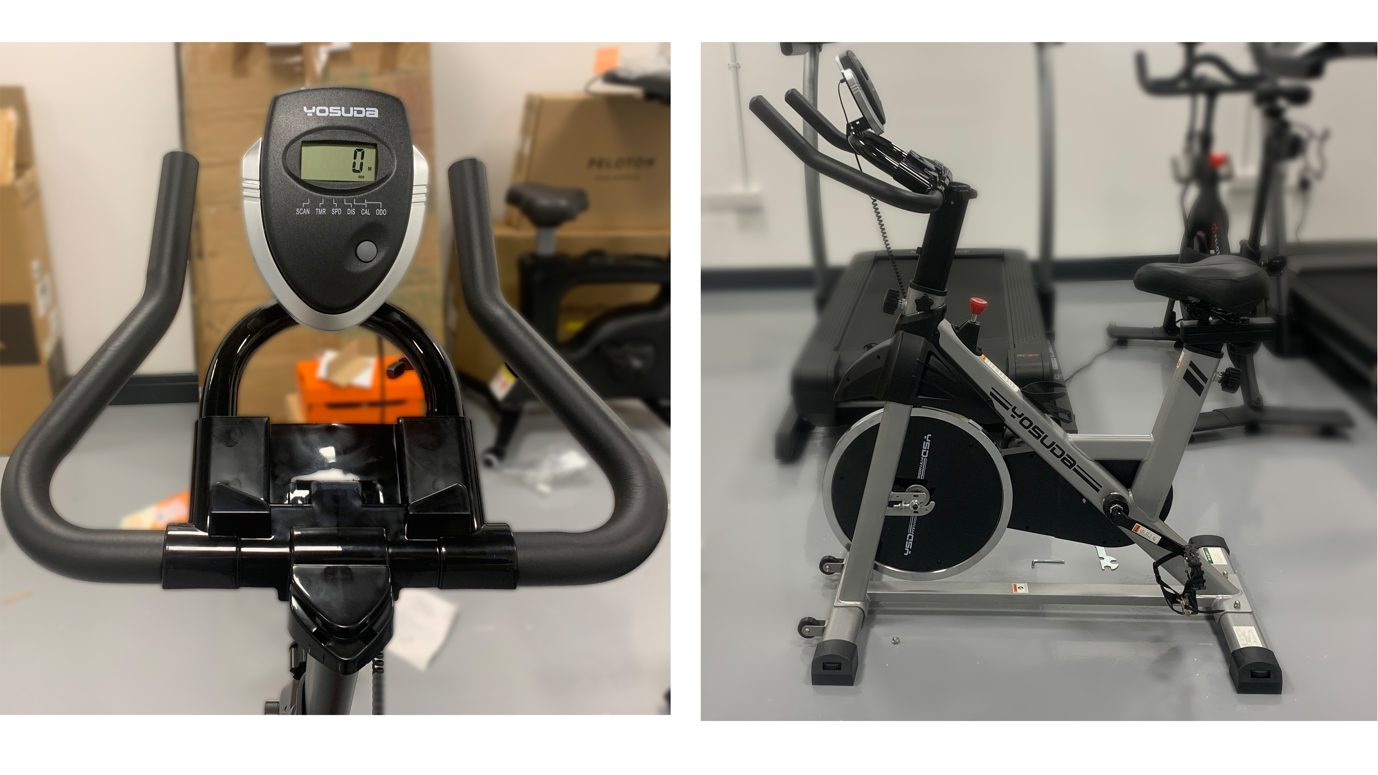 Image of Yosuda Indoor Stationary Cycling Bike side on and close up of display