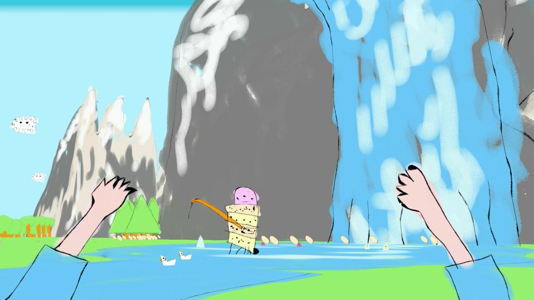 Images of a childlike hand-drawn art from Odd Dorable game
