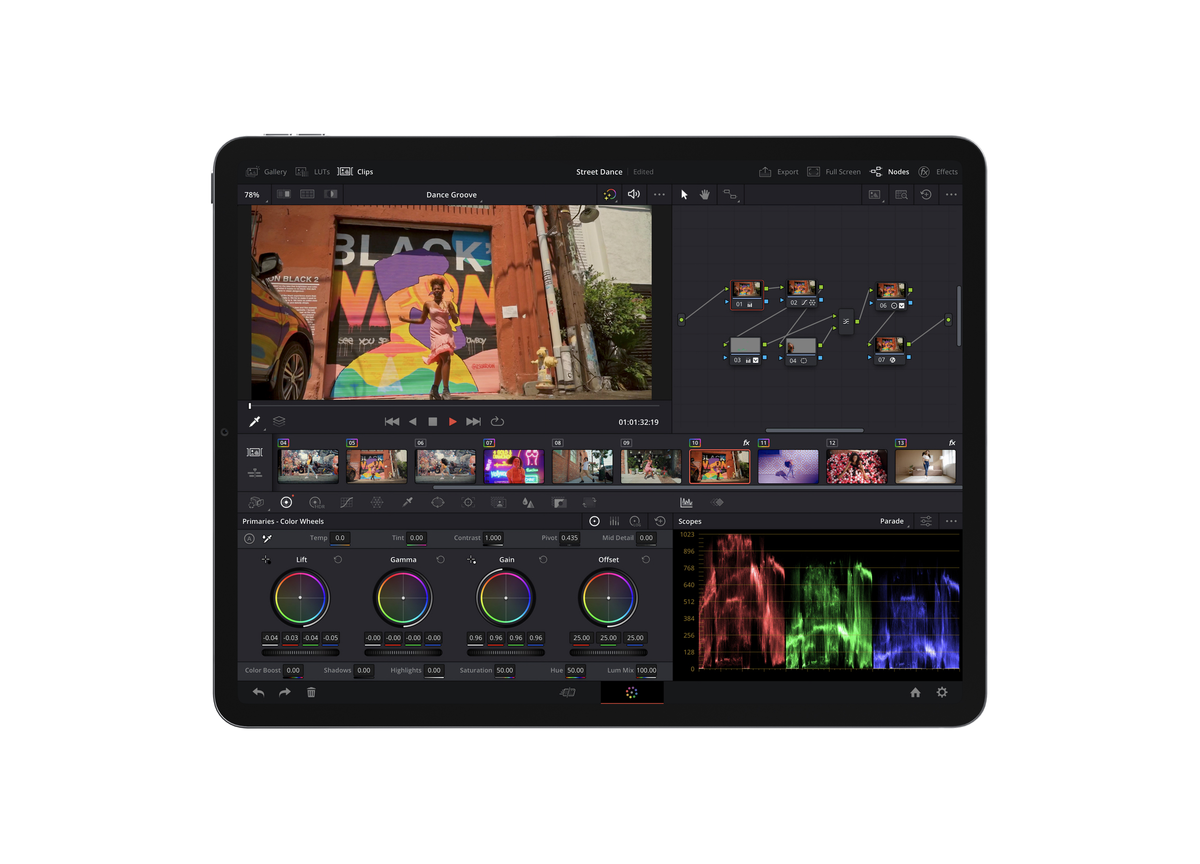 A screenshot from DaVinci Resolve for iPad