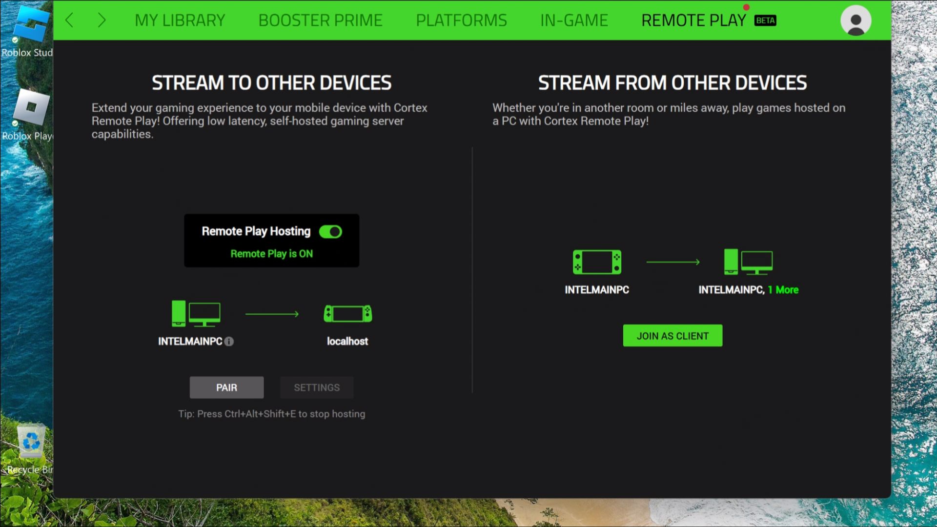 Razer&#039;s PC Game Streaming app live on a desktop