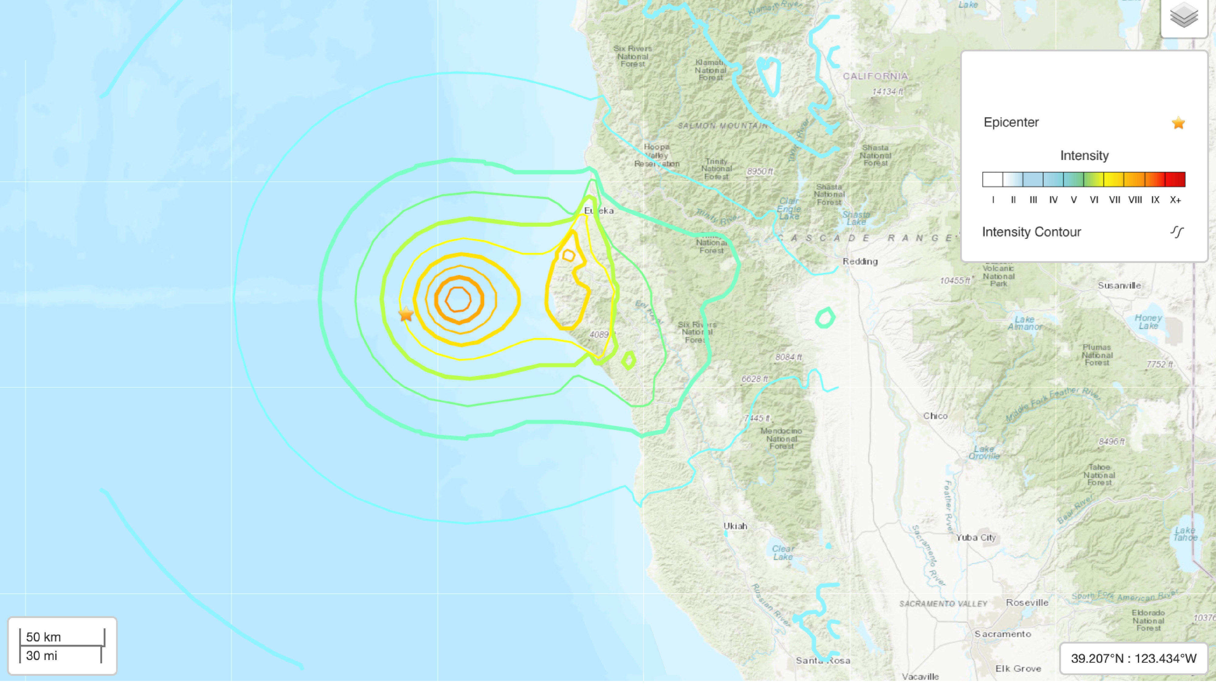 a map showing the location of an earthquake