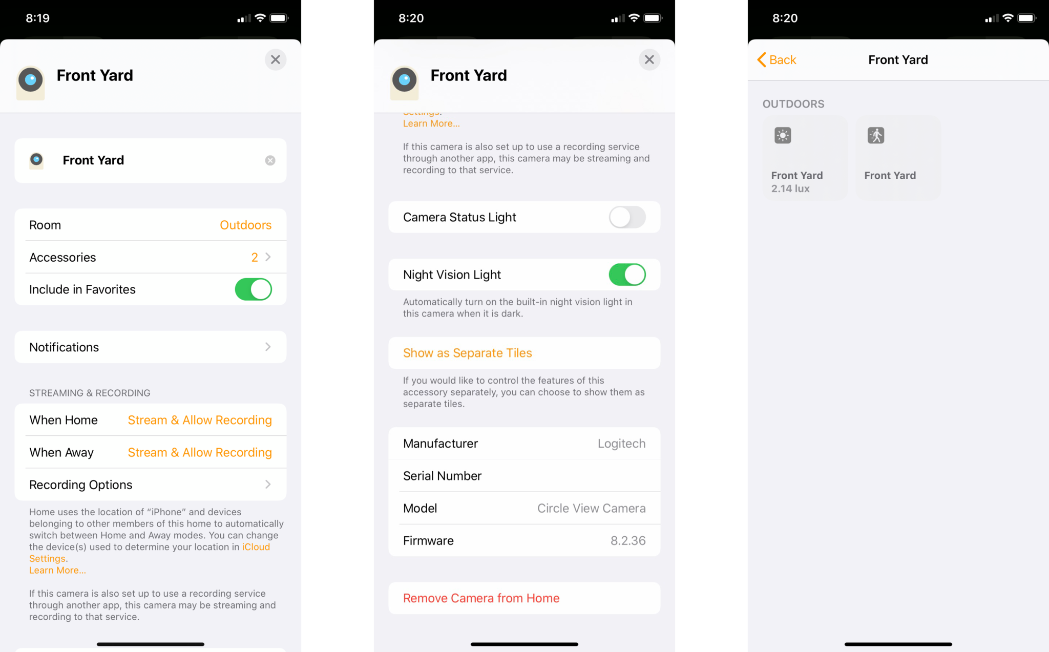 Logitech Circle View Home App Settings