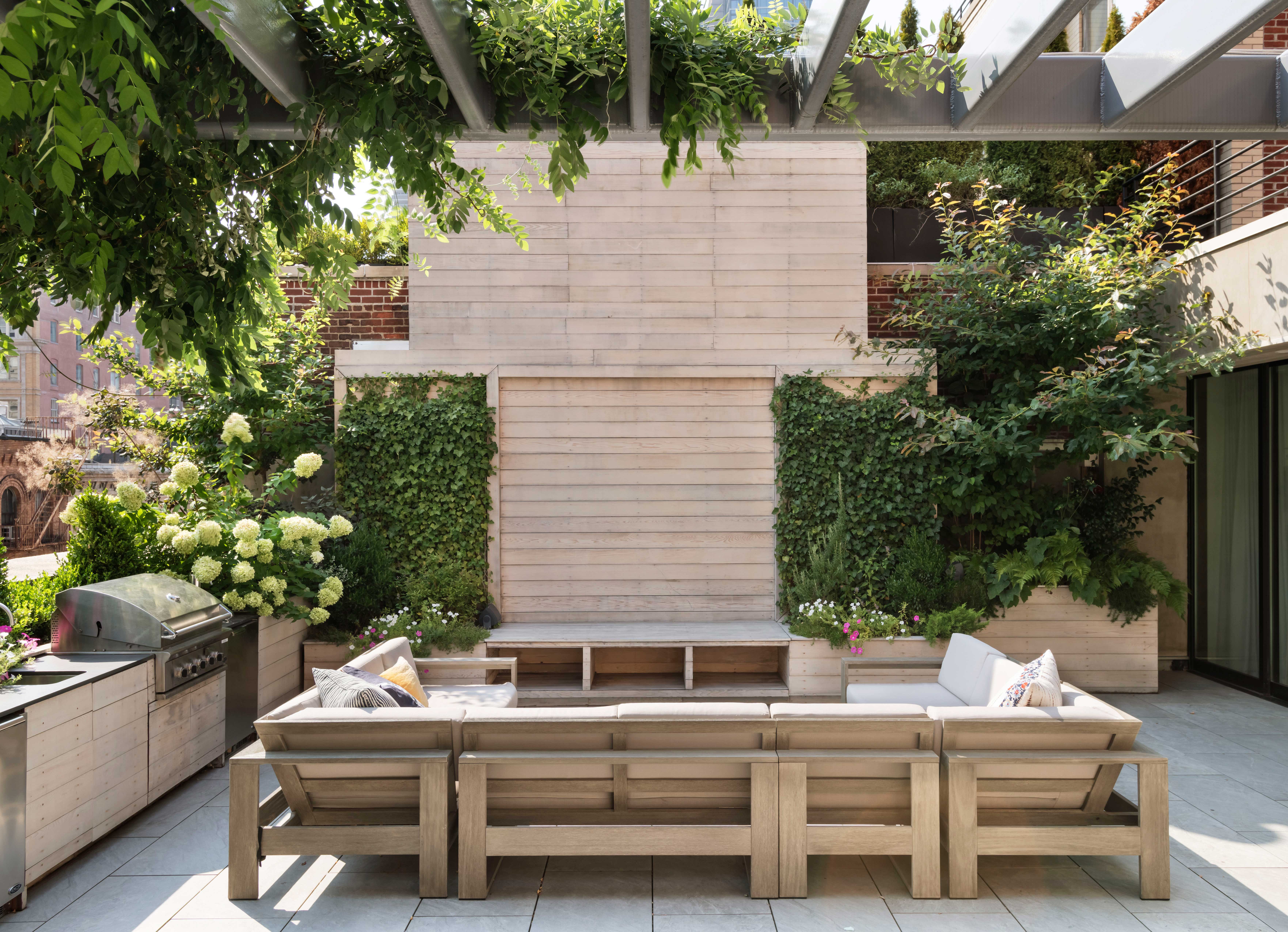 outdoor seating on a roof terrace