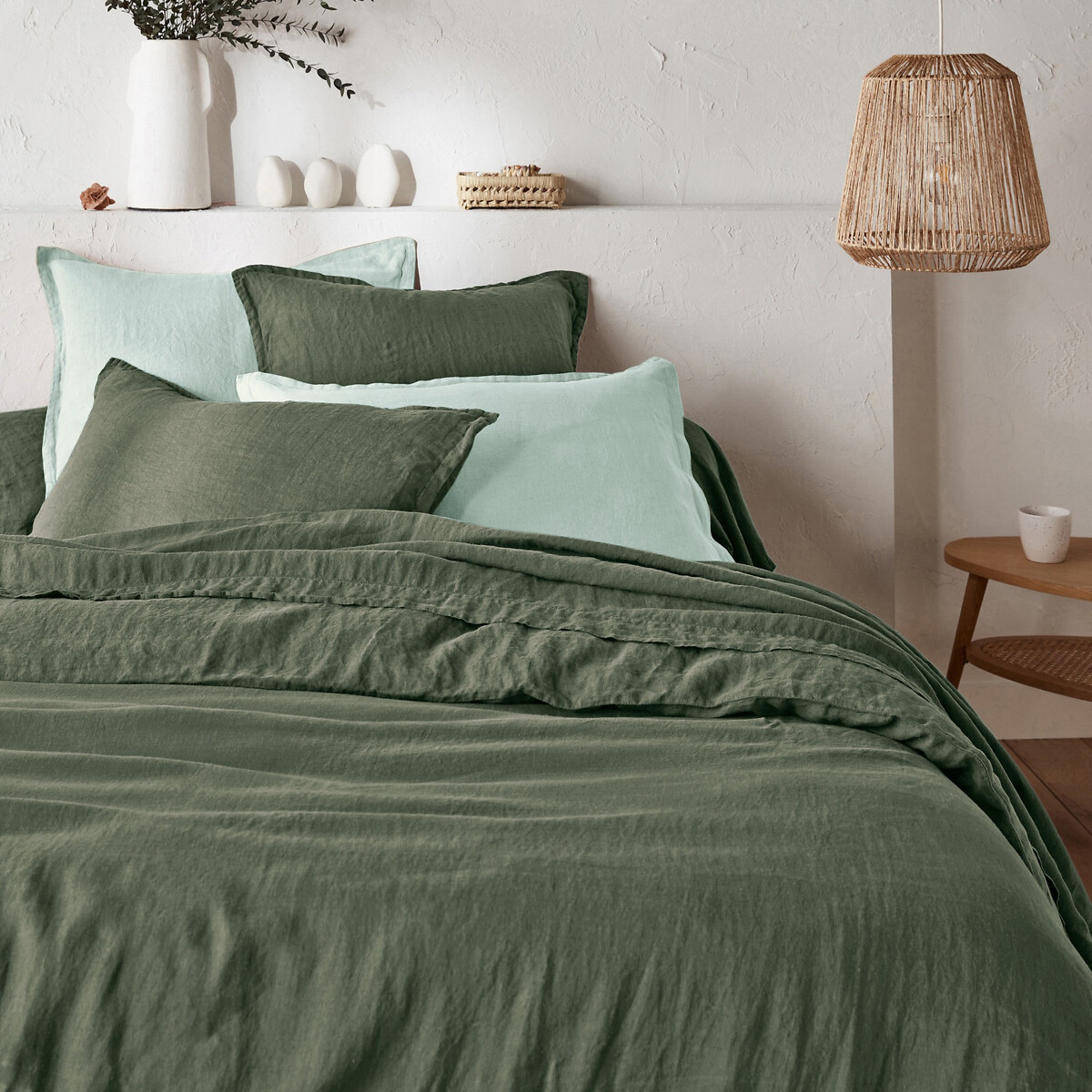 La Redoute Linot Plain 100% Washed Linen Duvet Cover in Rosmary