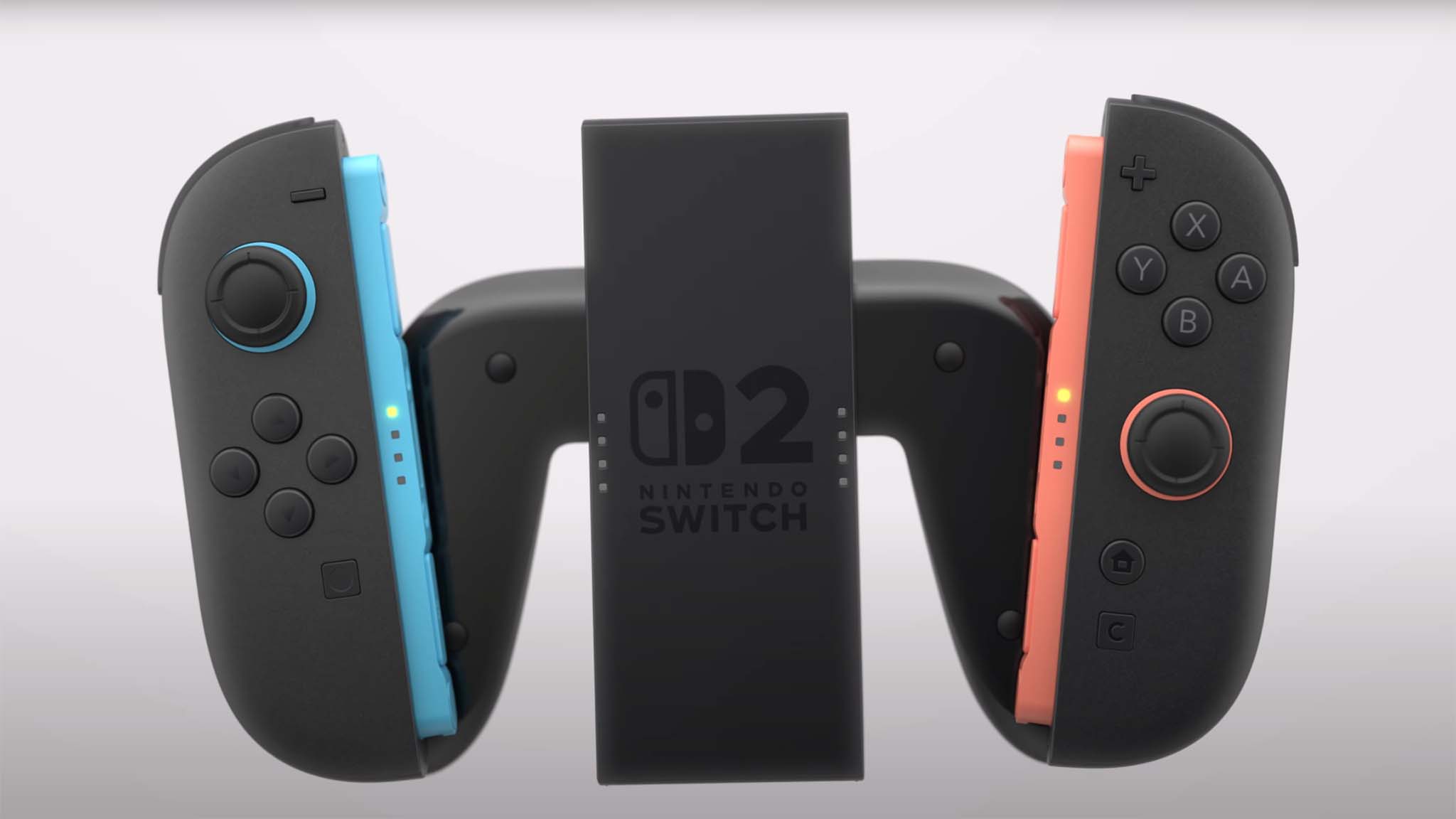 Nintendo Switch 2 JoyCon in the middle of connecting to the included gamepad accessory.
