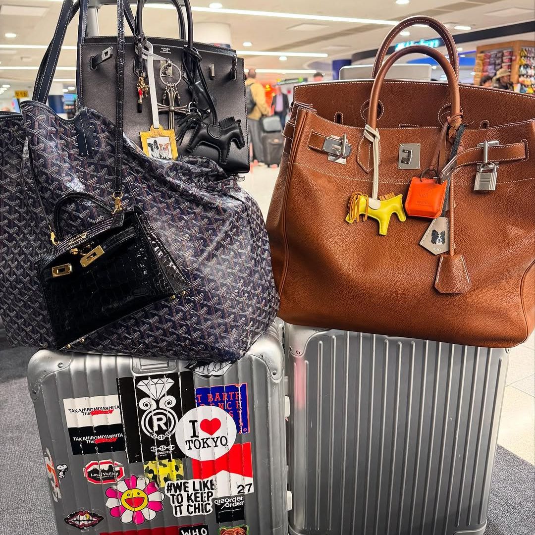 Hermes goyard bags and rimowa suitcases