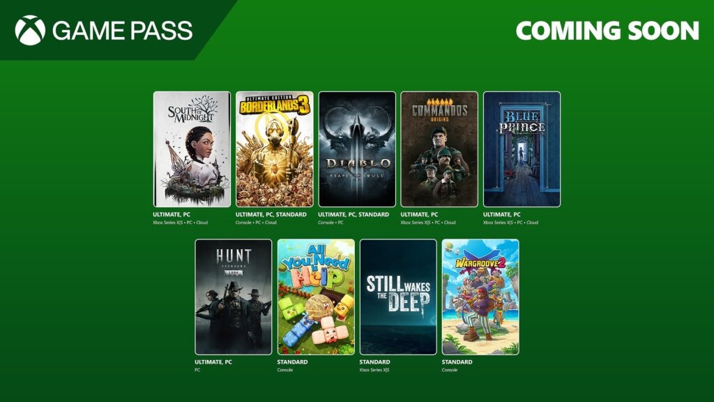 South of Midngiht, Borderlands 3, Diablo 3, and other games on an Xbox Game Pass banner