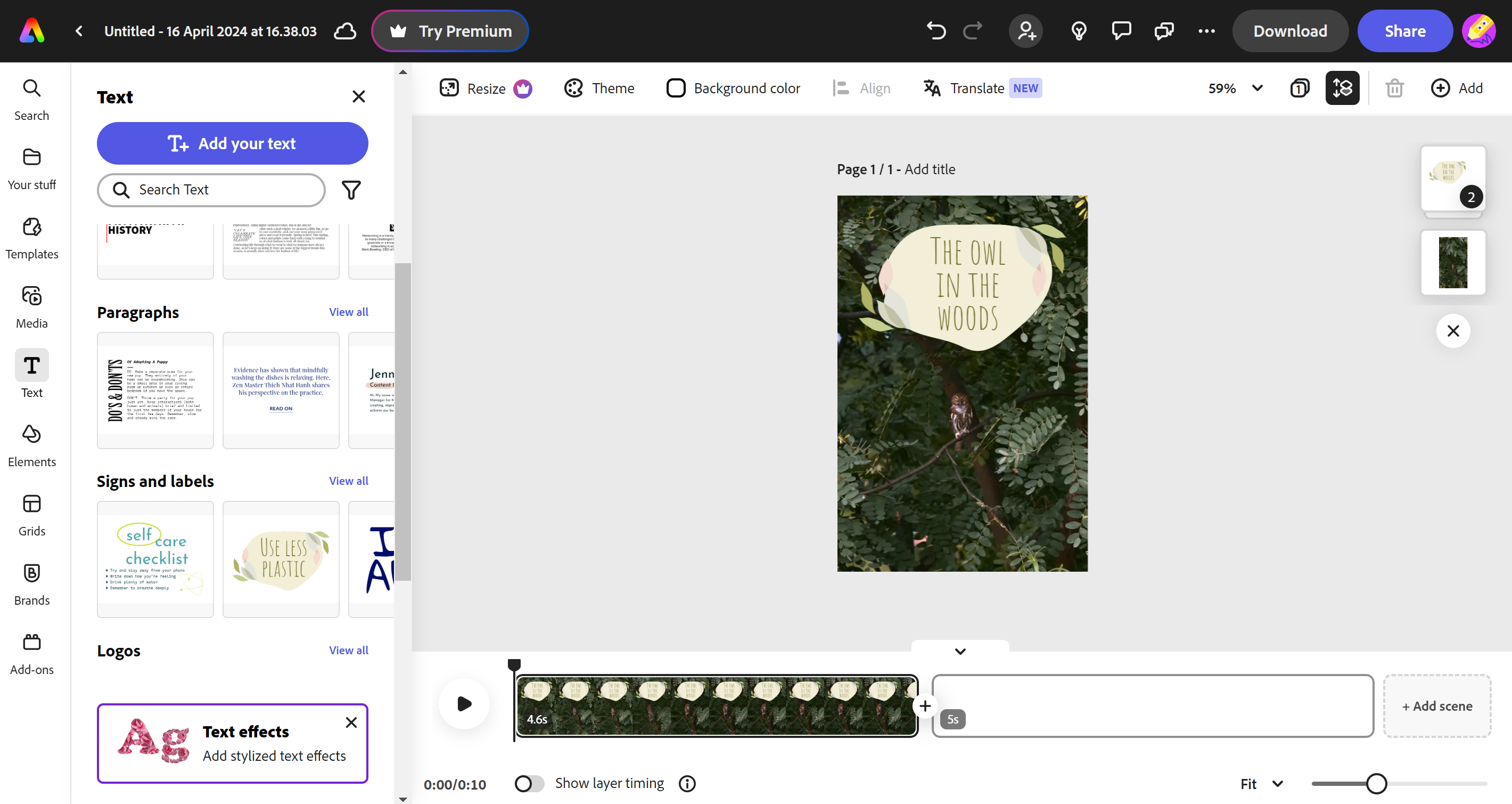 Screenshot from Adobe Express, one of the best free video editing software options