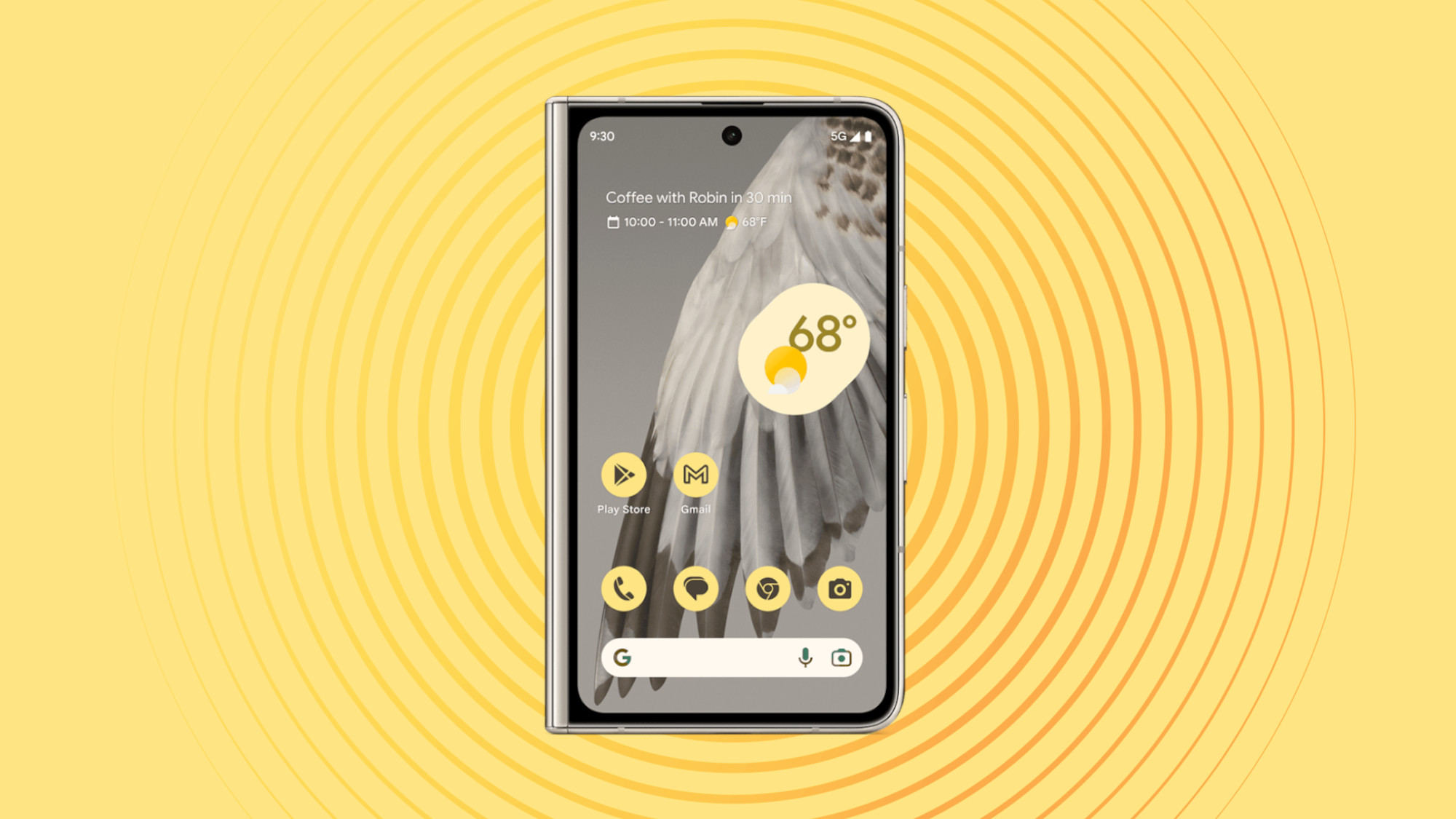 Google Fold in Porcelain on yellow background