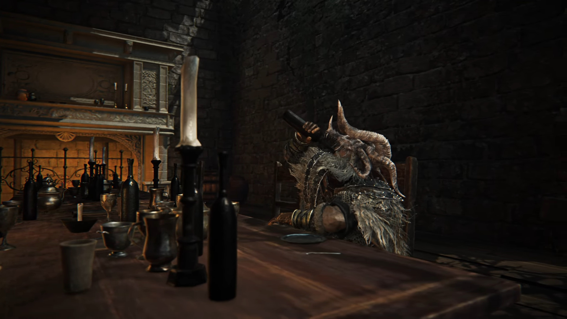 Elden Ring Nightreign&#039;s Raider character drinks a bottle of alcohol alone
