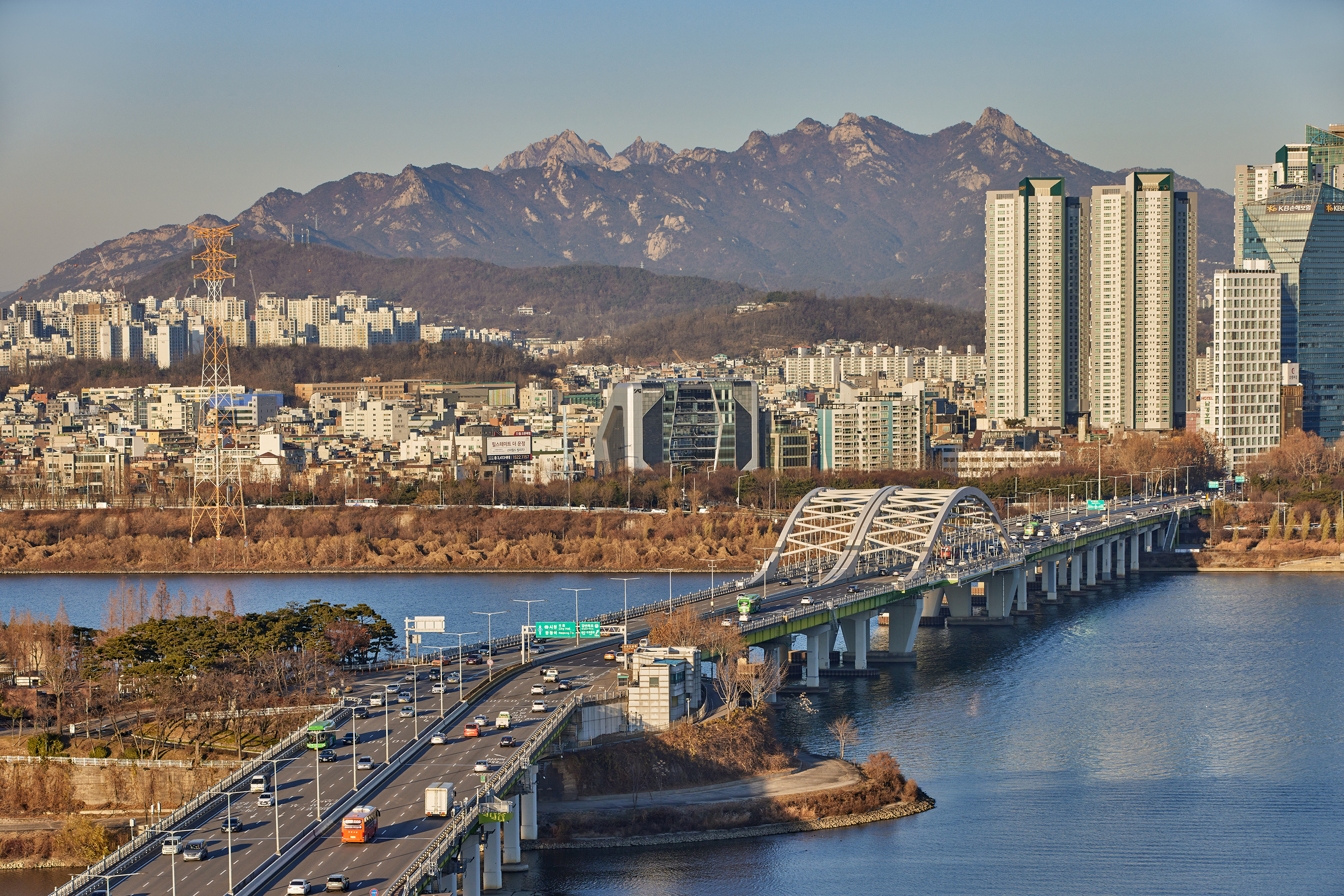 View from afar of the YG Entertainment headquarters in Seoul