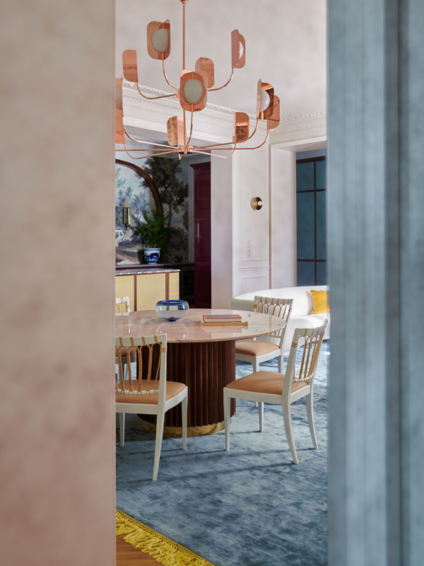 Mid-century modern dining room with feature light