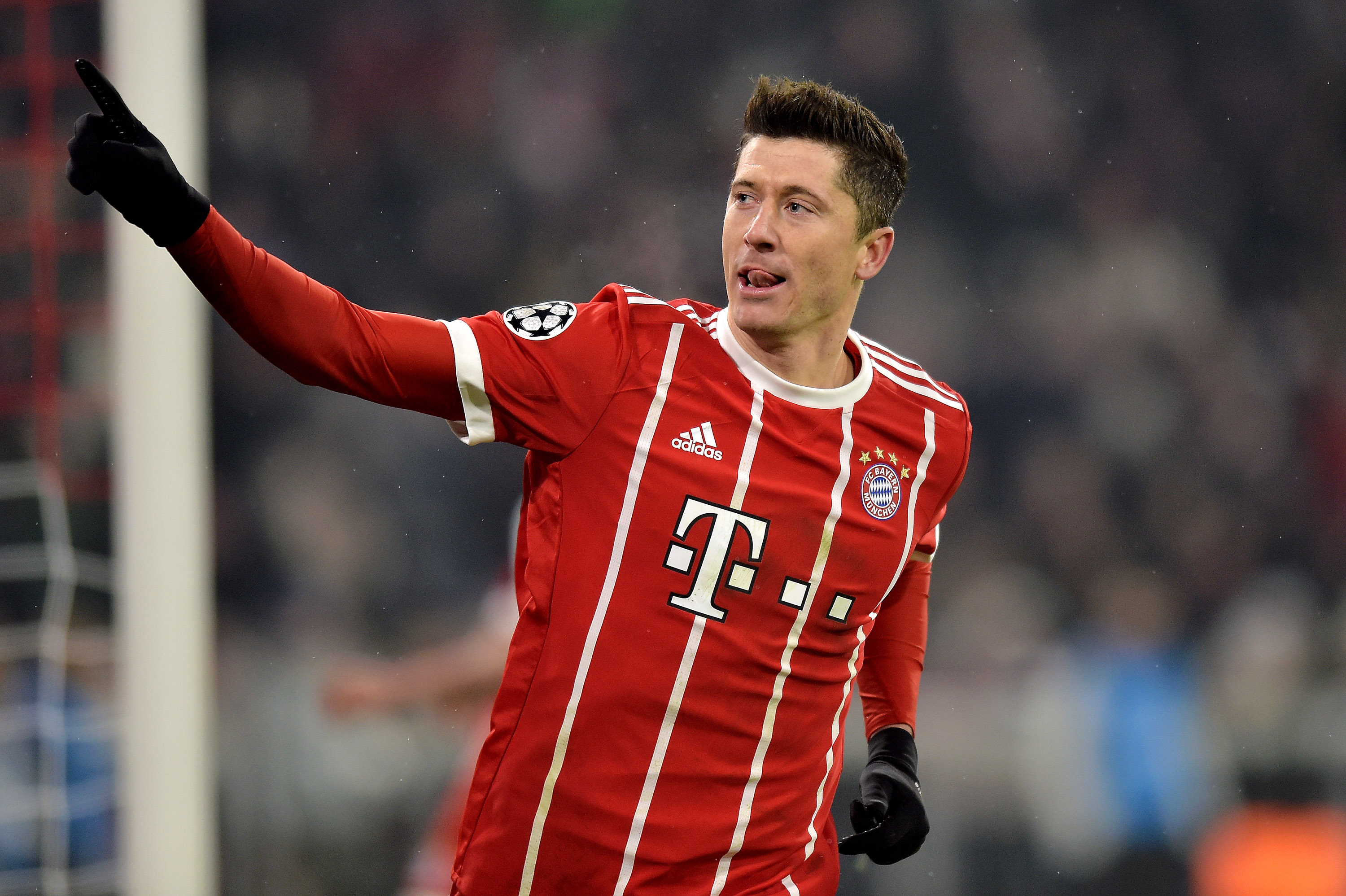 Robert Lewandowski celebrates after scoring for Bayern Munich against Besiktas in the Champions League in February 2018.