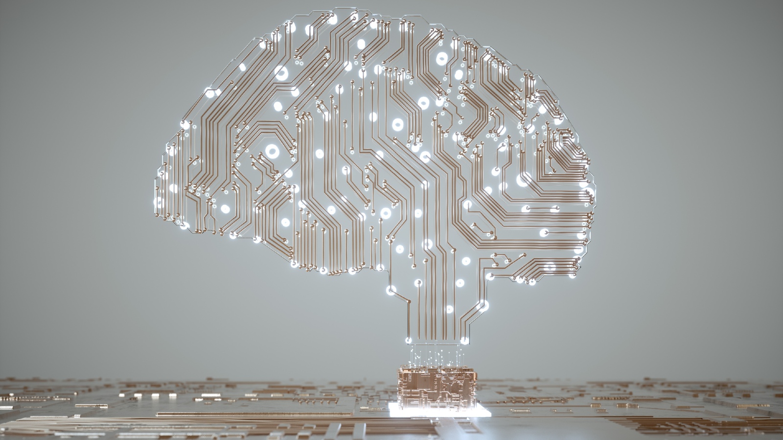 A brain sculpture made from computer parts