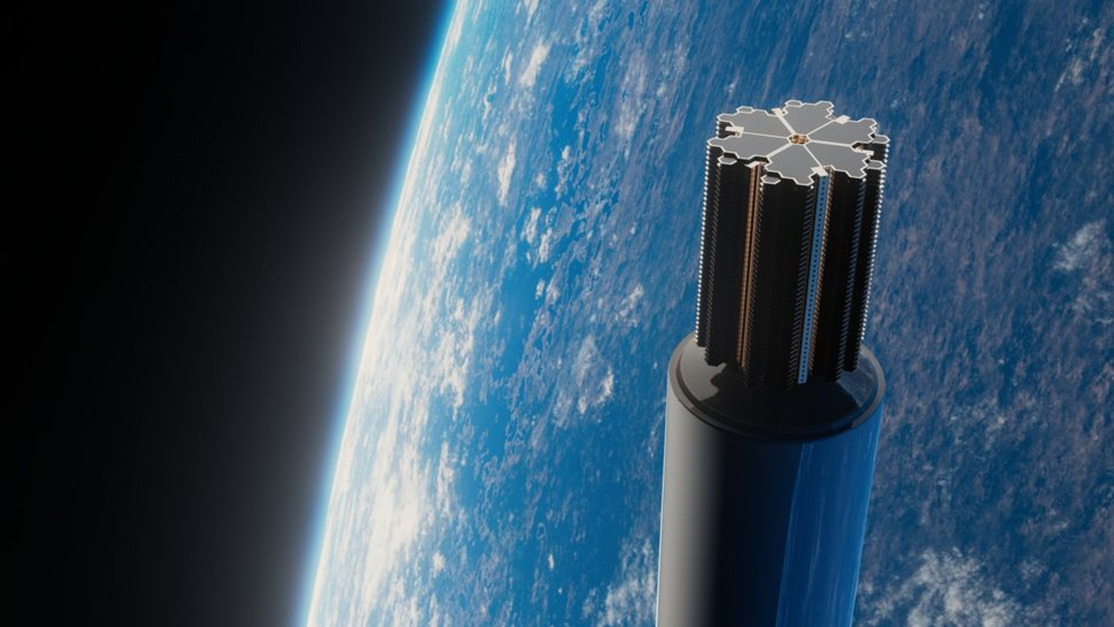 An artist's interpretation of satellites stacked on top of one another like pancakes.