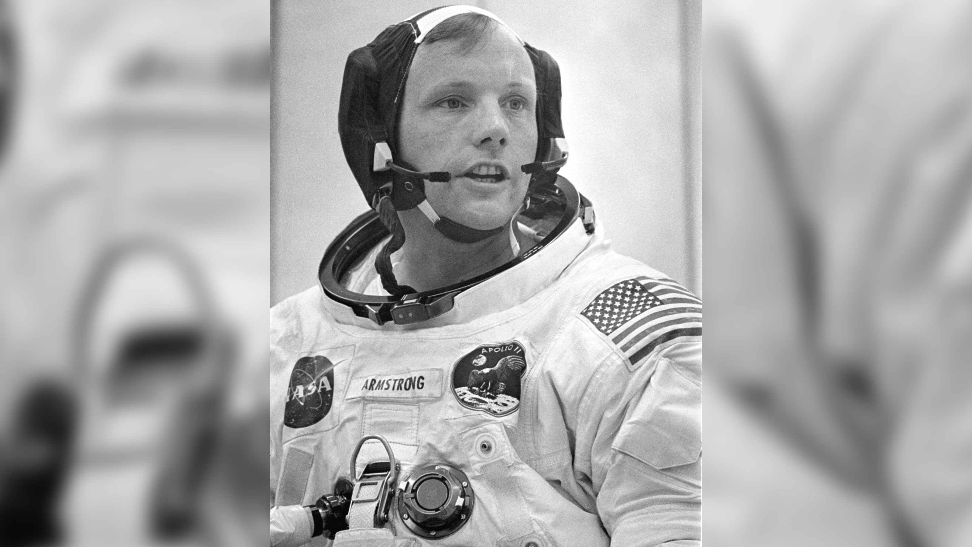 Neil Armstrong was a NASA astronaut and aeronautical engineer. He is photographed here during the final check of his communications system before the boarding of the Apollo 11 mission.