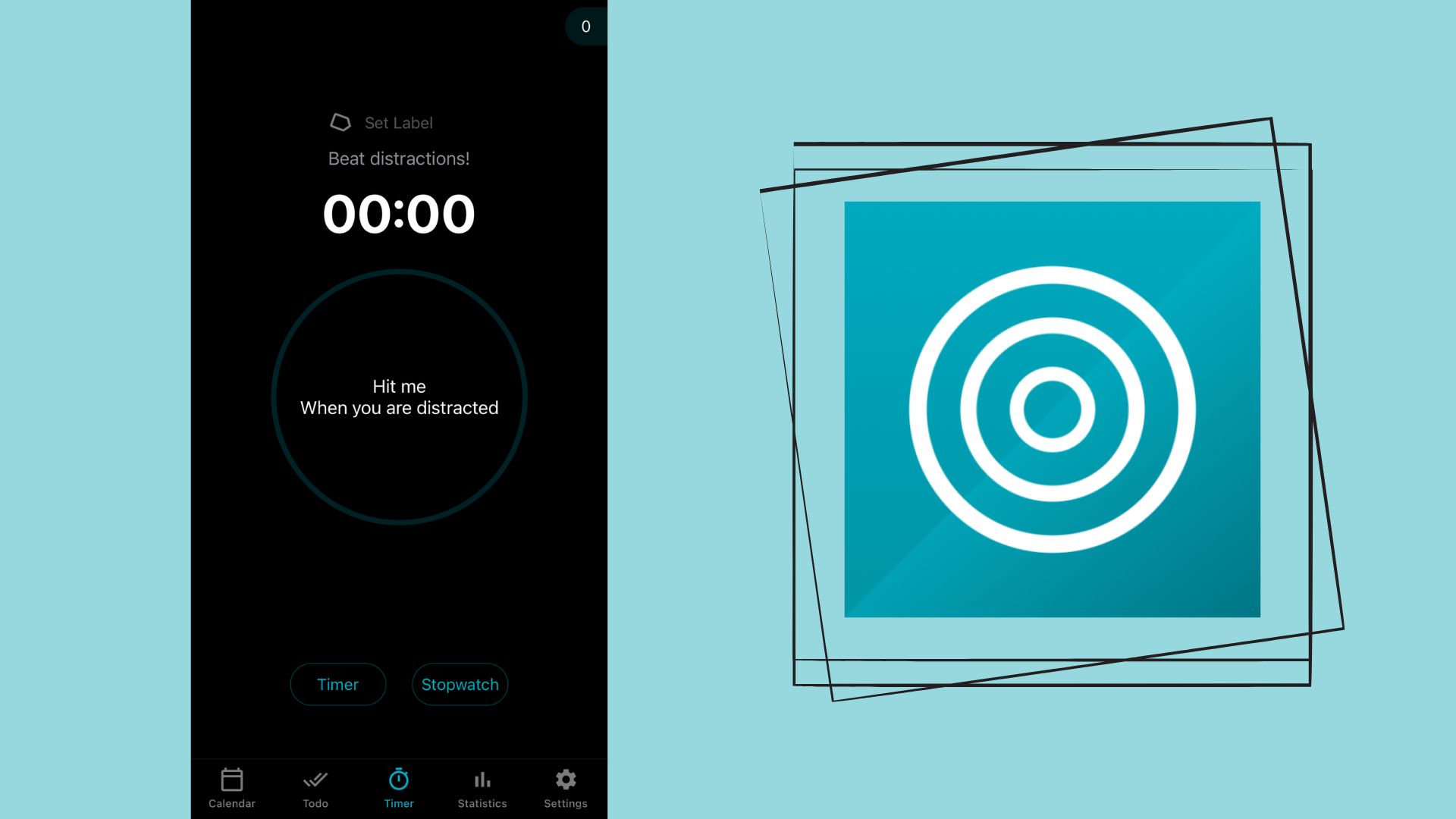 Engross productivity app logo and screenshot of session homepage