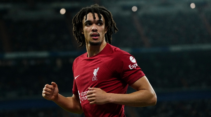 Trent Alexander-Arnold in action for Liverpool against Real Madrid in the Champions League in March 2023.