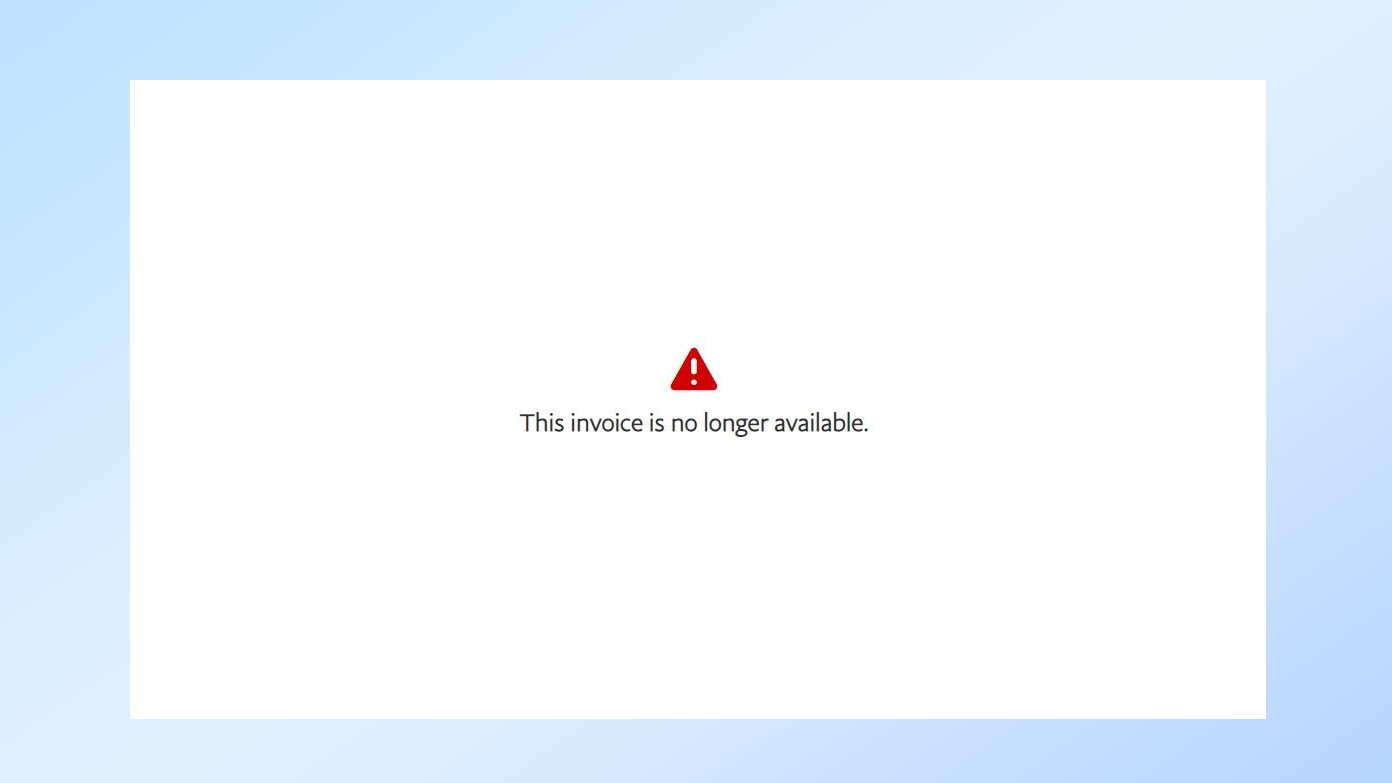 A message from PayPal saying an invoice is no longer available