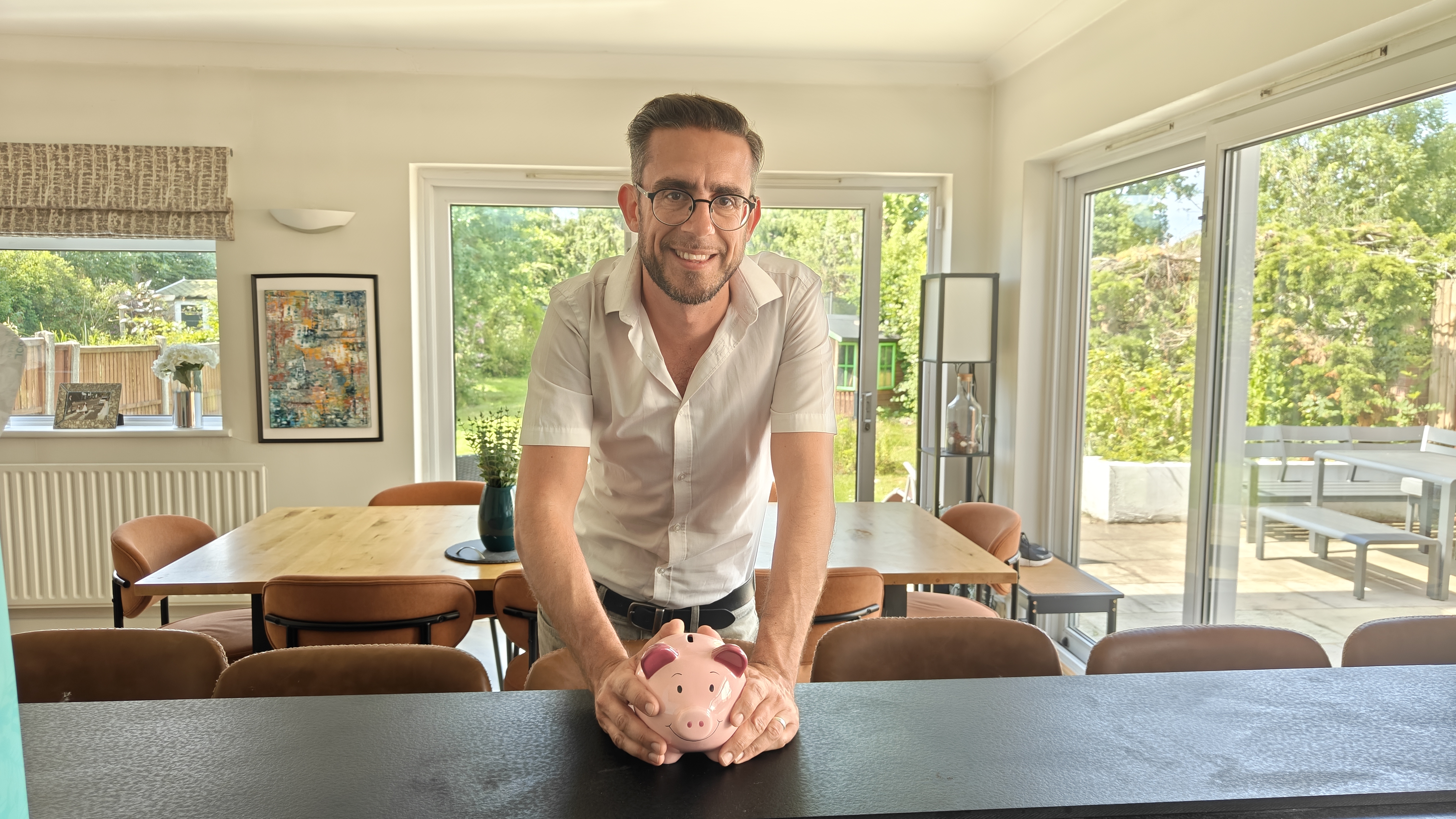 Marc Shoffman with piggy bank
