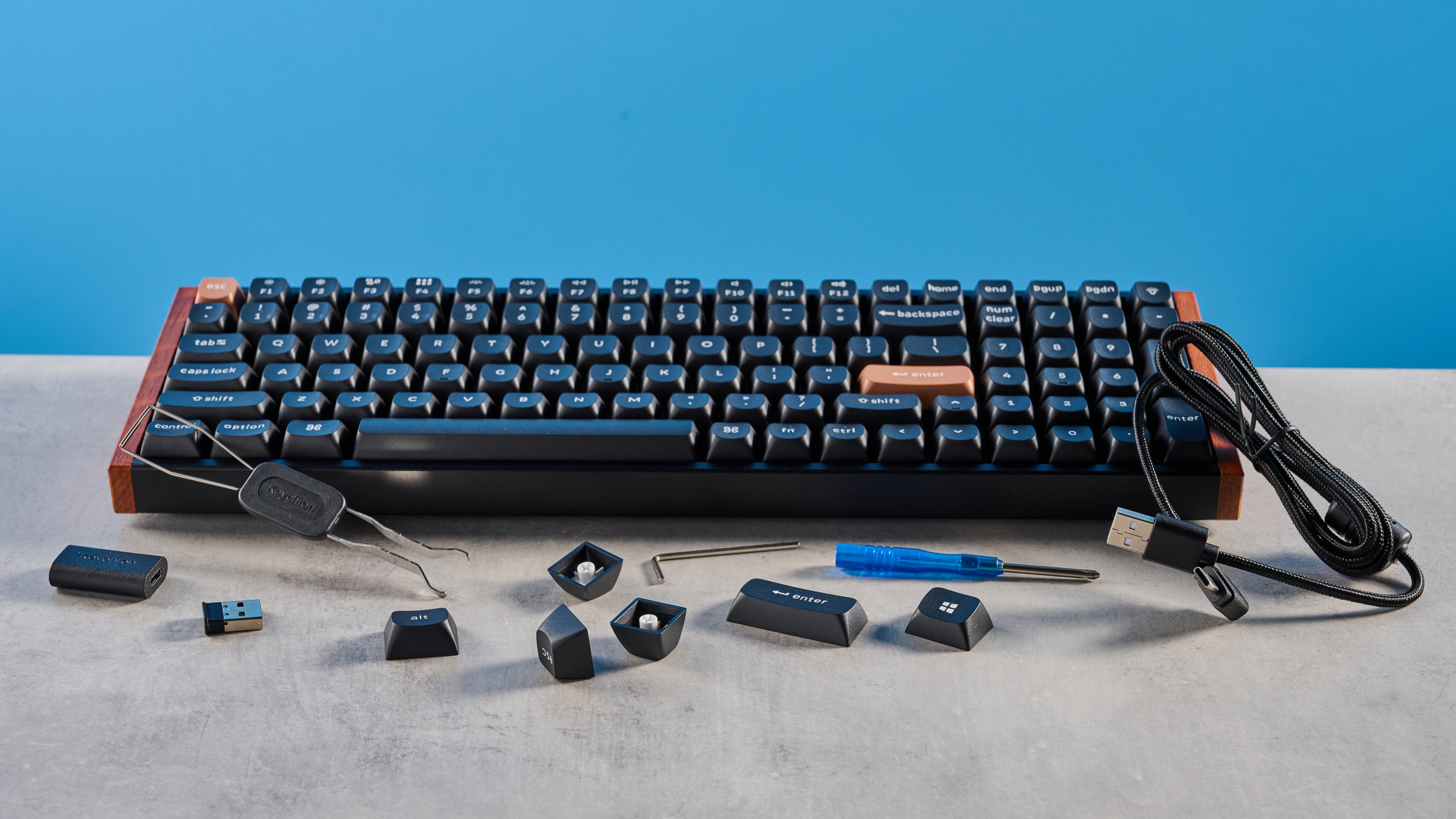 A rosewood Keychron K4 HE magnetic keyboard