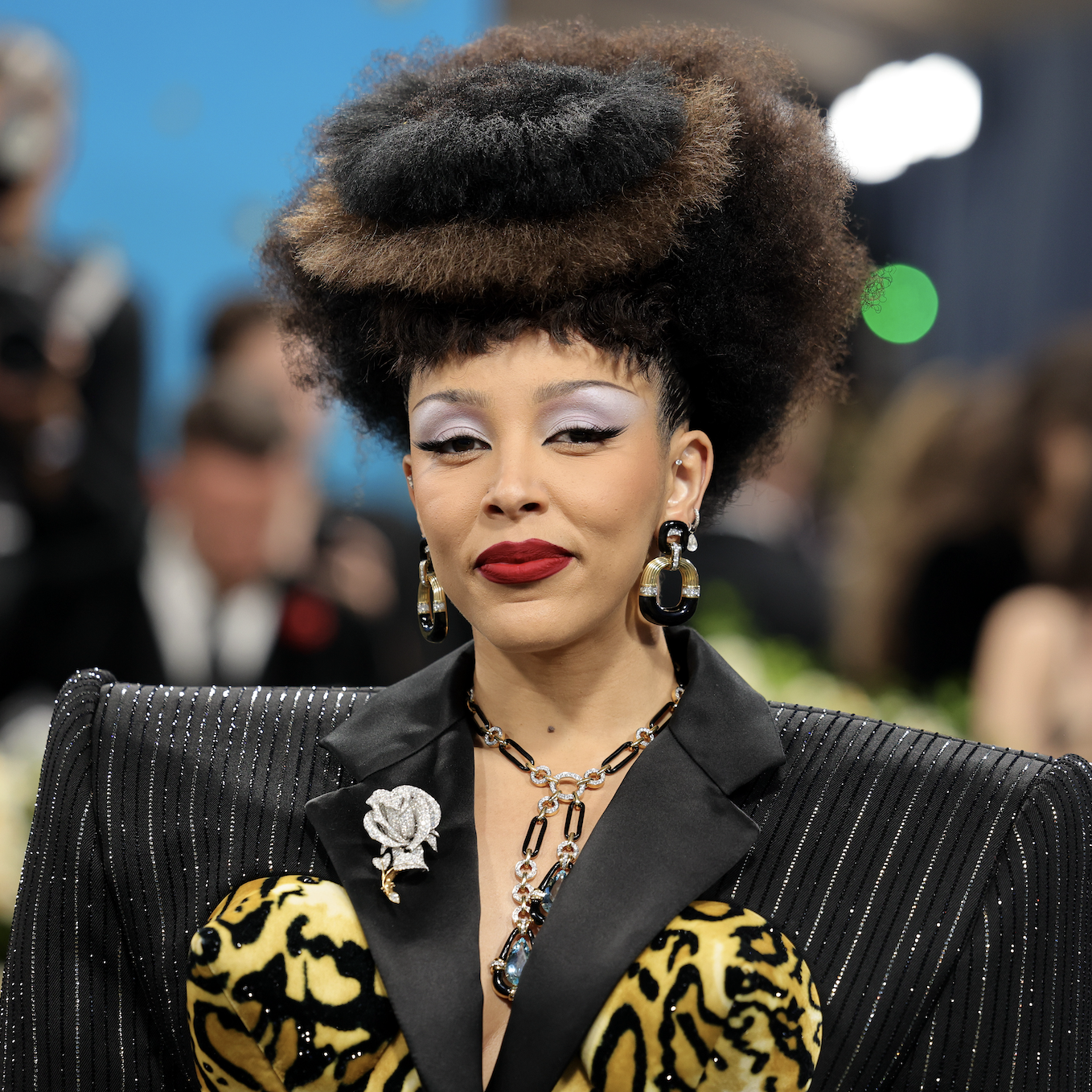 Doja Cat attends the 2025 Met Gala Celebrating &quot;Superfine: Tailoring Black Style&quot; at Metropolitan Museum of Art on May 05, 2025 in New York City in a leopard marc jacobs bodysuit