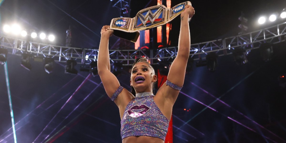 Bianca Belair after winning the SmackDown Women's Championship at WrestleMania 37