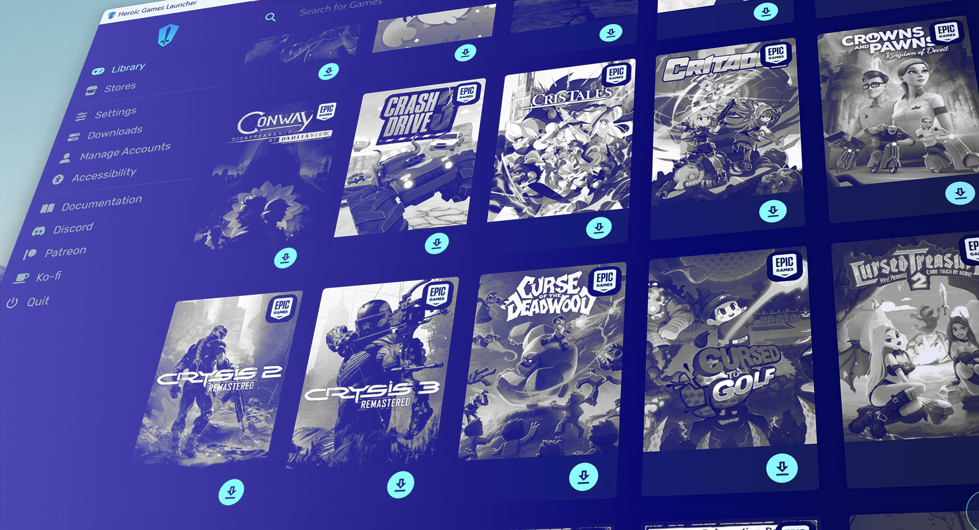 Heroic Game Launcher on Windows with a gradient tint applied