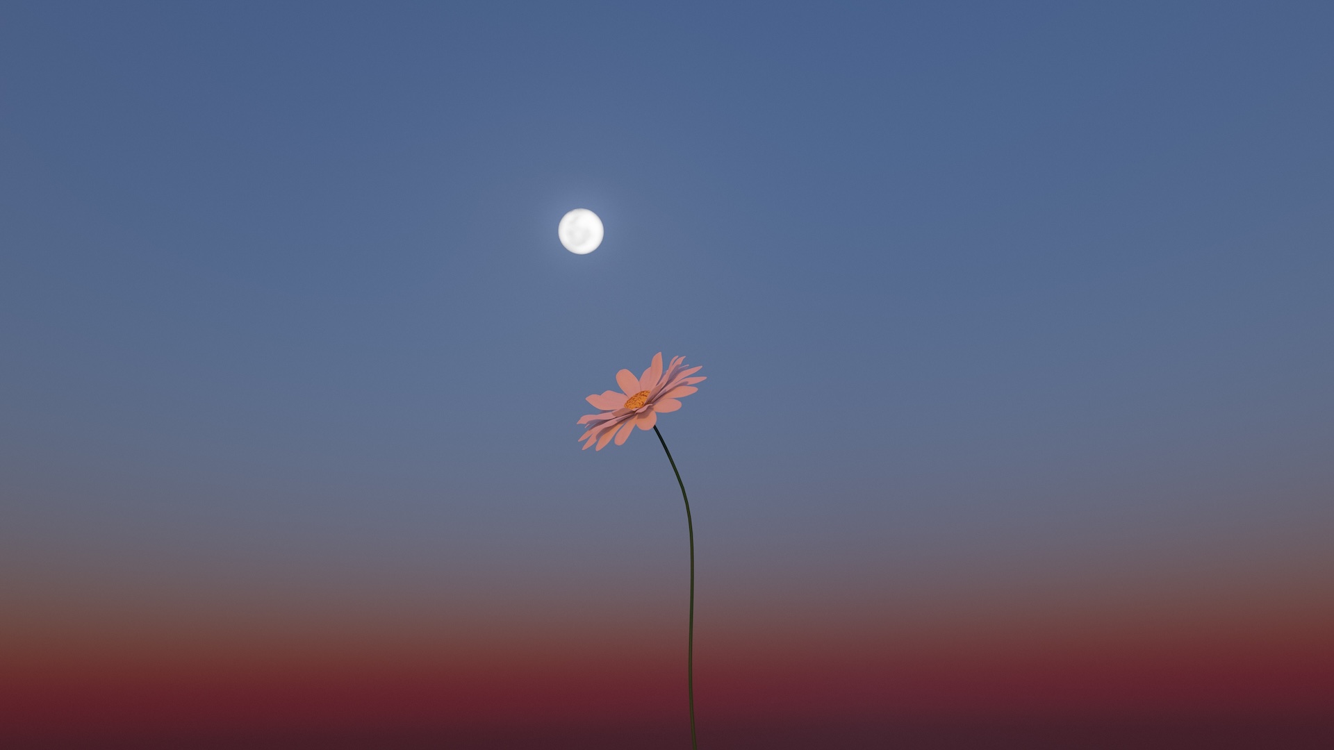 An illustration of a full moon with a single flower blossom