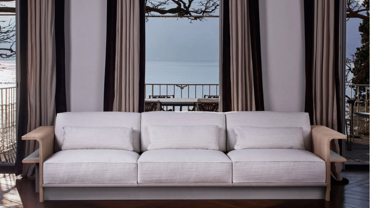 Prememoria and David Collins Studio sofa in lake como villa