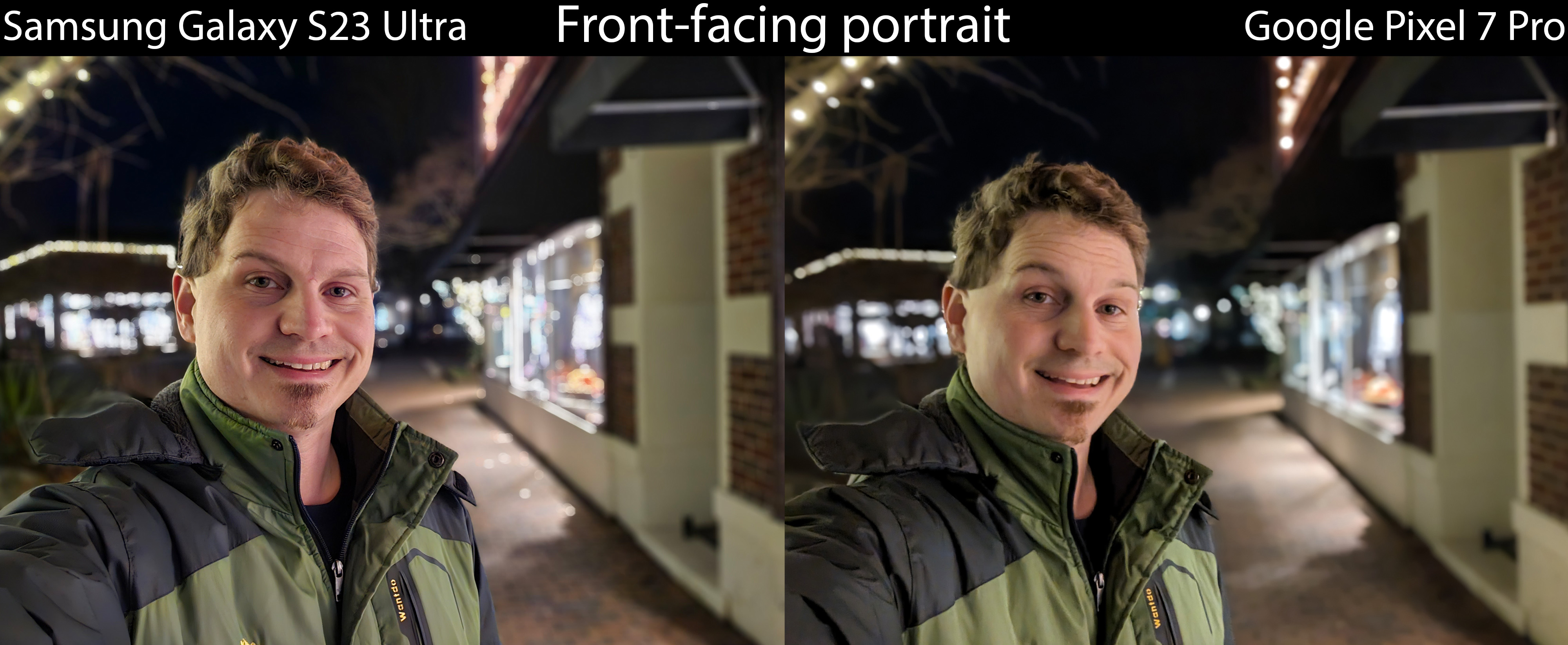 Front facing camera comparisons between the Samsung Galaxy S23 Ultra and other premium Android phones