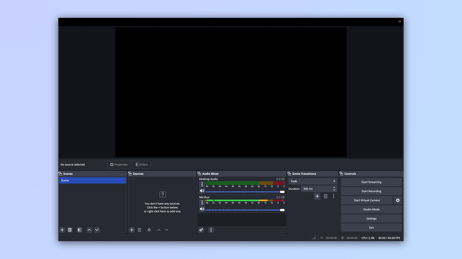a screenshot of the Shure MV7+ podcast mic linked up with OBS software