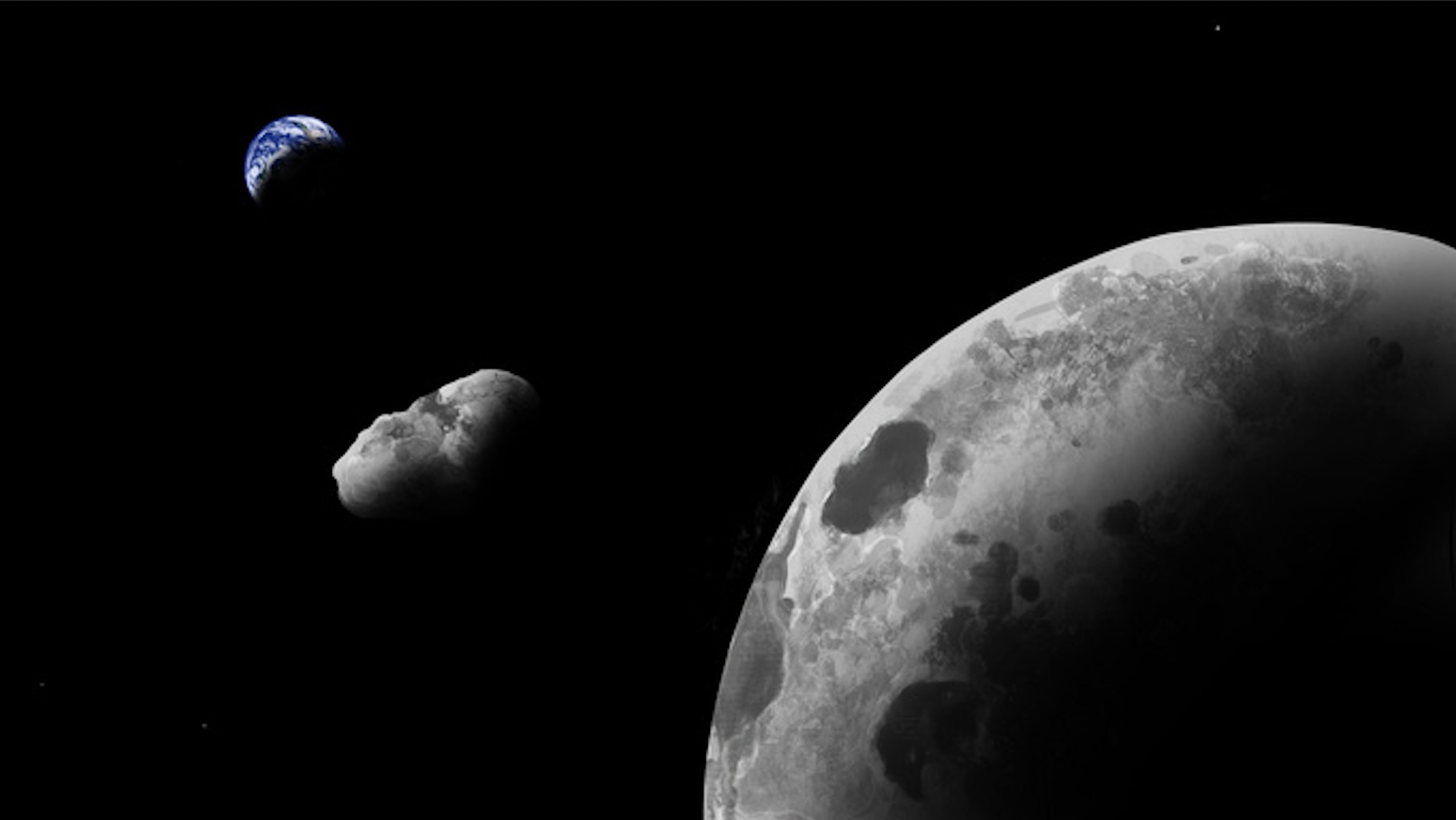 An artist&#039;s illustration of the Earth &quot;quasi-moon&quot; Kamo&#039;oalewa. Astronomers using the Large Binocular Telescope have shown that it might be a lost fragment of the moon.