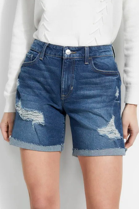 Guess Distressed Denim Biker Shorts